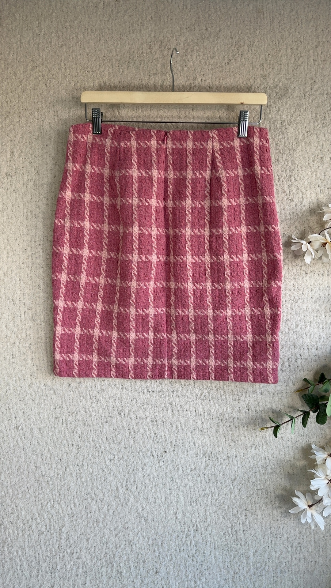 Pink & Light Pink Checked Tweed Mini Skirt UK Small Stylish Buttons image 4