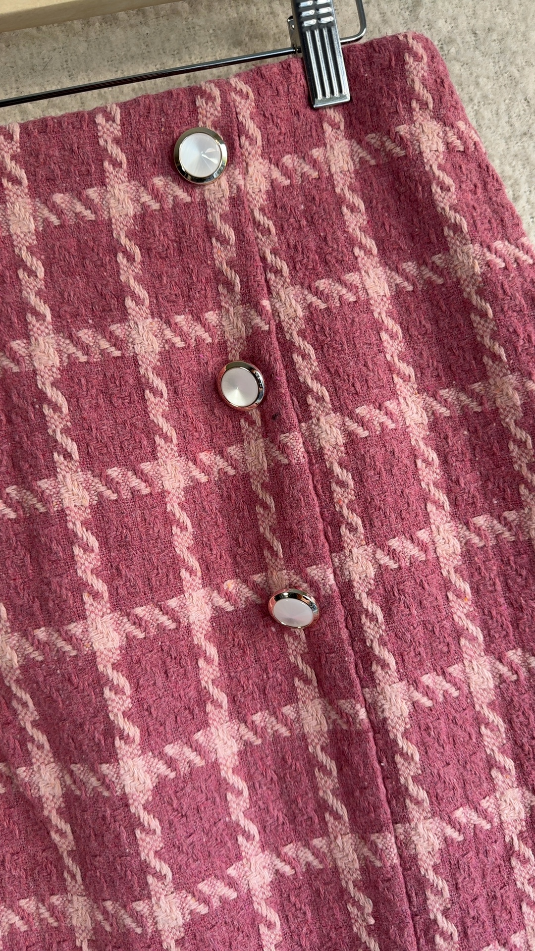 Pink & Light Pink Checked Tweed Mini Skirt UK Small Stylish Buttons image 2