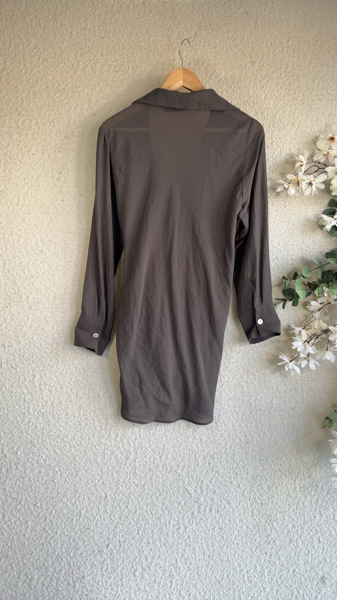 Zara Grey Cotton Tie Waist Shirt Blouse UK Medium Chic Casual Stylish image 5