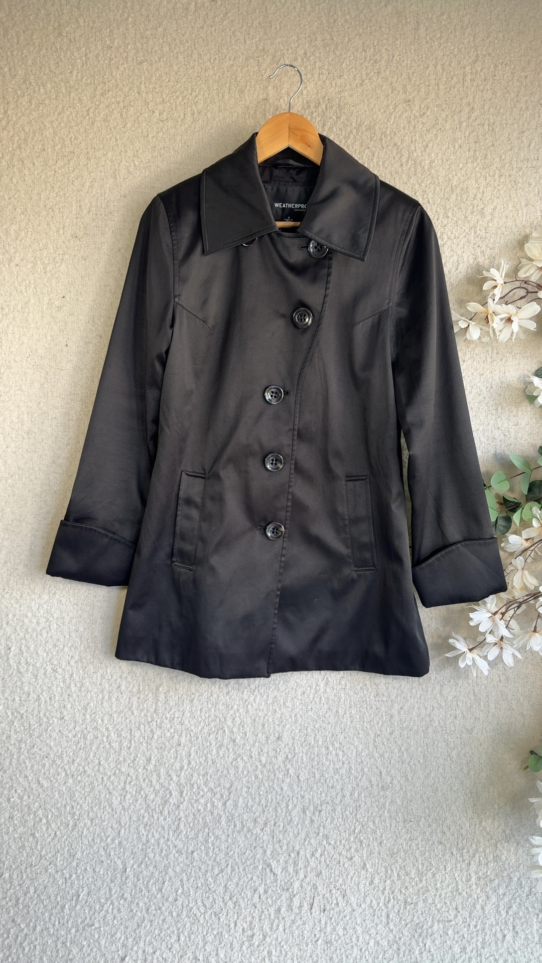 Weatherproof Black Double Breasted Trench Coat Small Classic Stylish