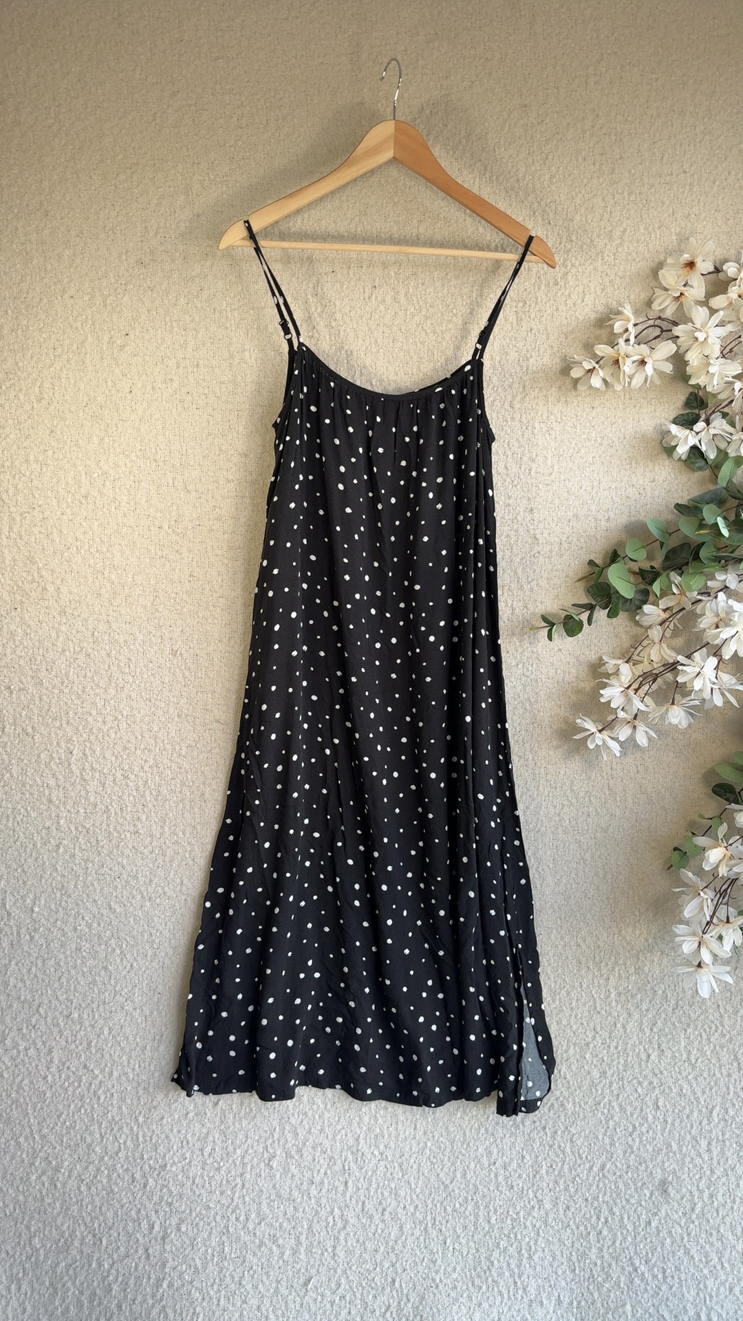 M&S Black & White Spotted Slip Dress UK 10 Viscose Lightweight Summer