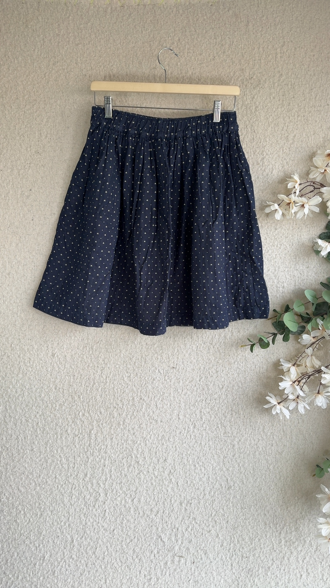 Mango Navy Blue Polka Dot Cotton Casual Skirt UK Medium Elastic Waist image 4