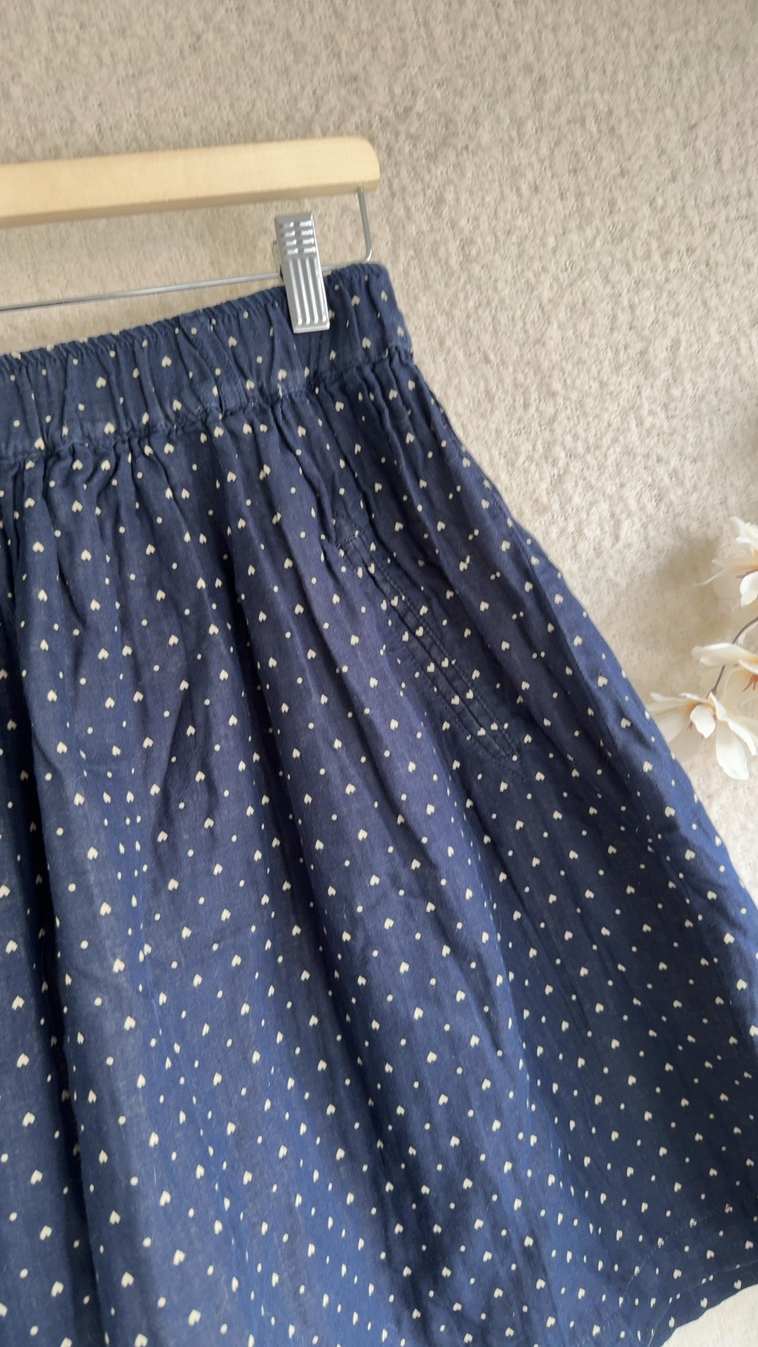 Mango Navy Blue Polka Dot Cotton Casual Skirt UK Medium Elastic Waist image 3