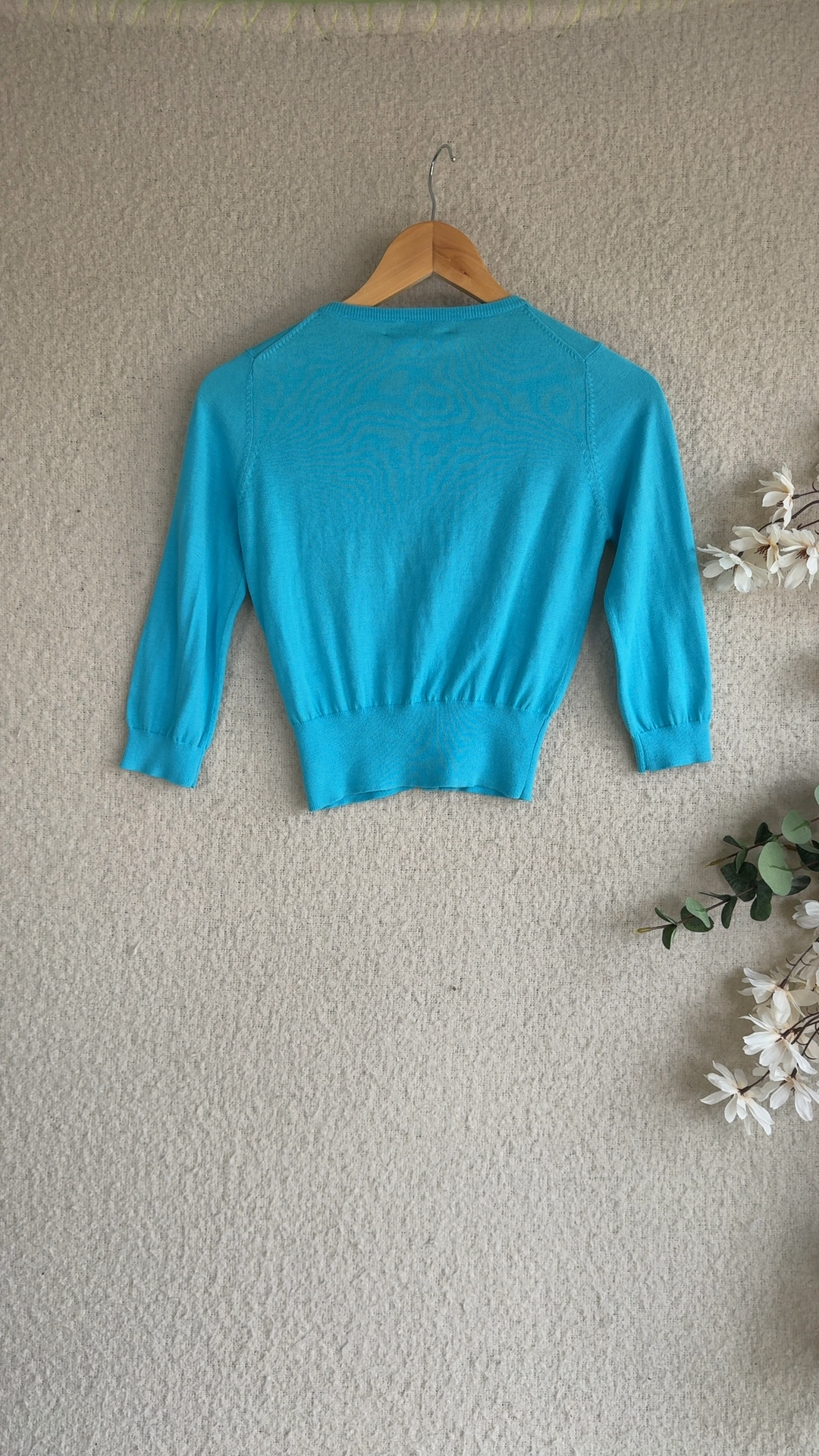 L.K. Bennett Turquoise Cotton Blend Cardigan Extra Small Stylish Knit Top image 5