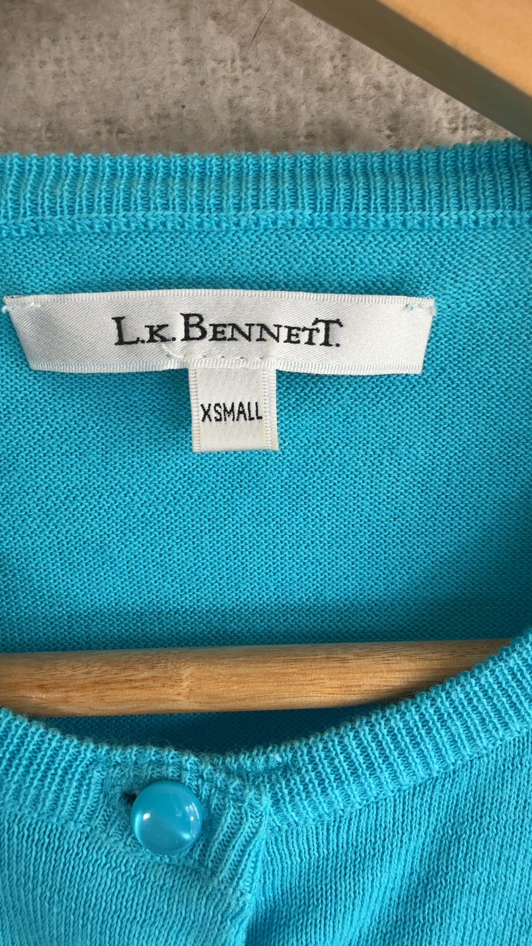L.K. Bennett Turquoise Cotton Blend Cardigan Extra Small Stylish Knit Top image 2