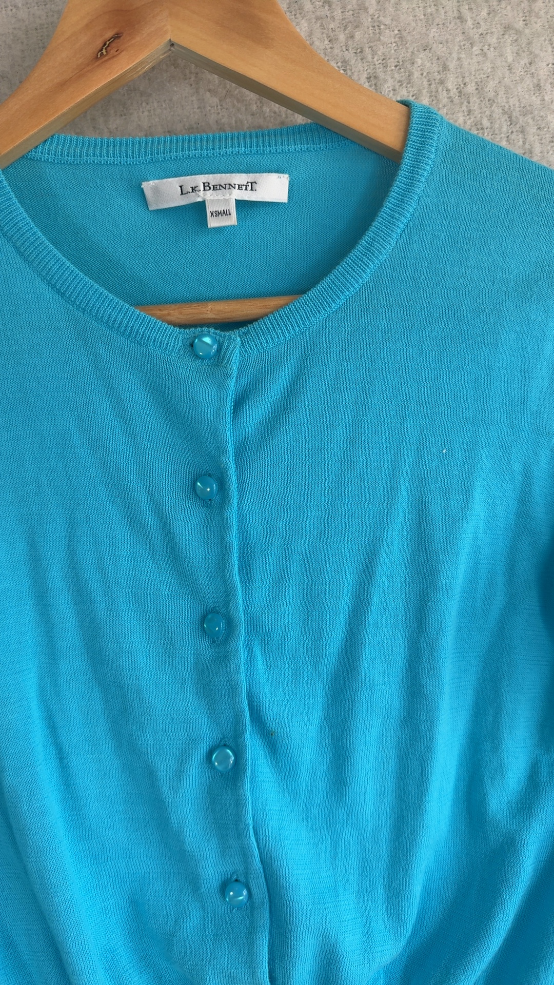 L.K. Bennett Turquoise Cotton Blend Cardigan Extra Small Stylish Knit Top image 3