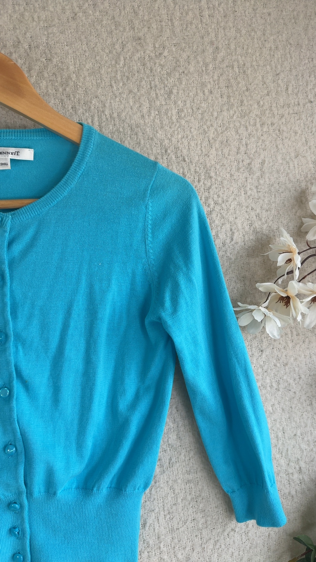 L.K. Bennett Turquoise Cotton Blend Cardigan Extra Small Stylish Knit Top image 4