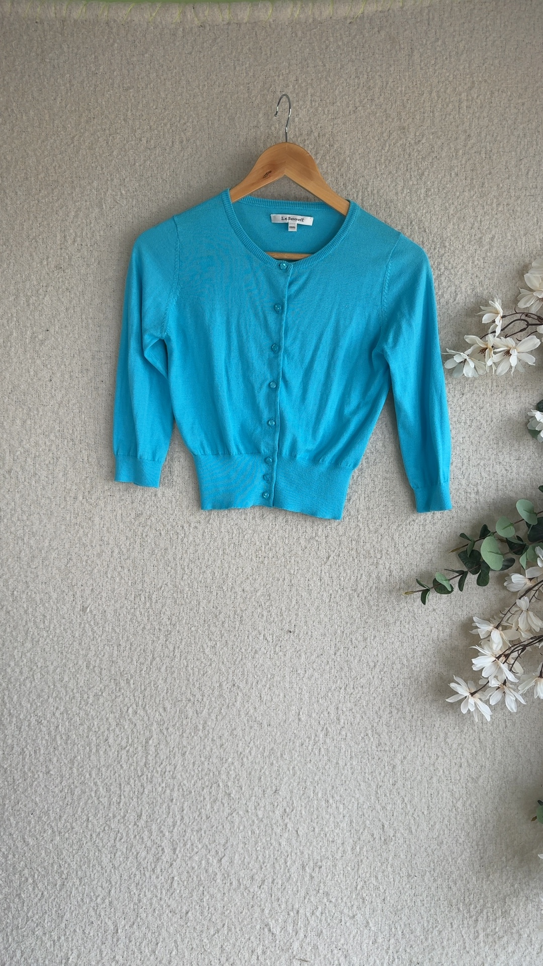 L.K. Bennett Turquoise Cotton Blend Cardigan Extra Small Stylish Knit Top