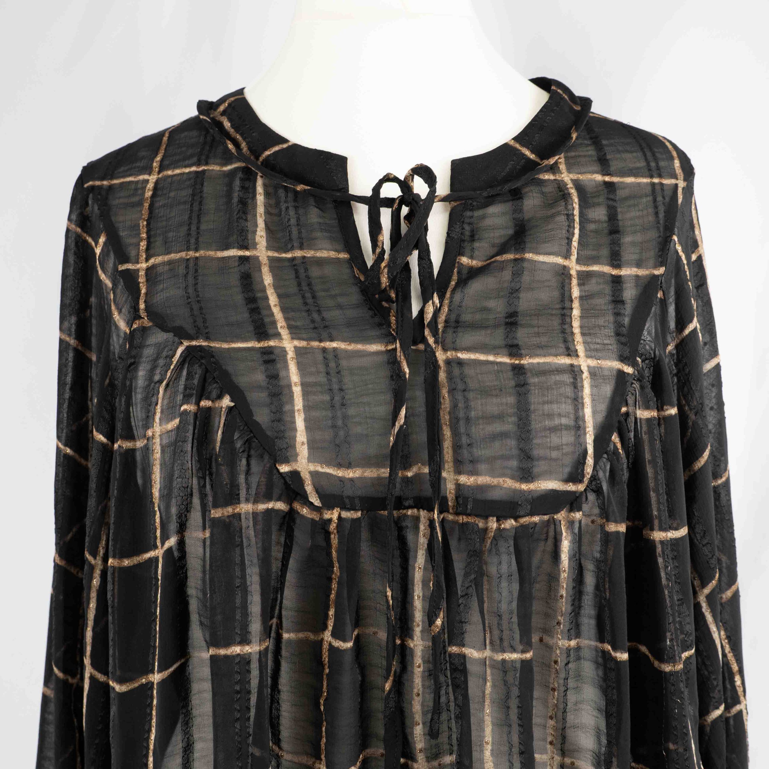 Next Sheer Blouse Black & Bronze Checked UK 18 Pre-Owned image 2