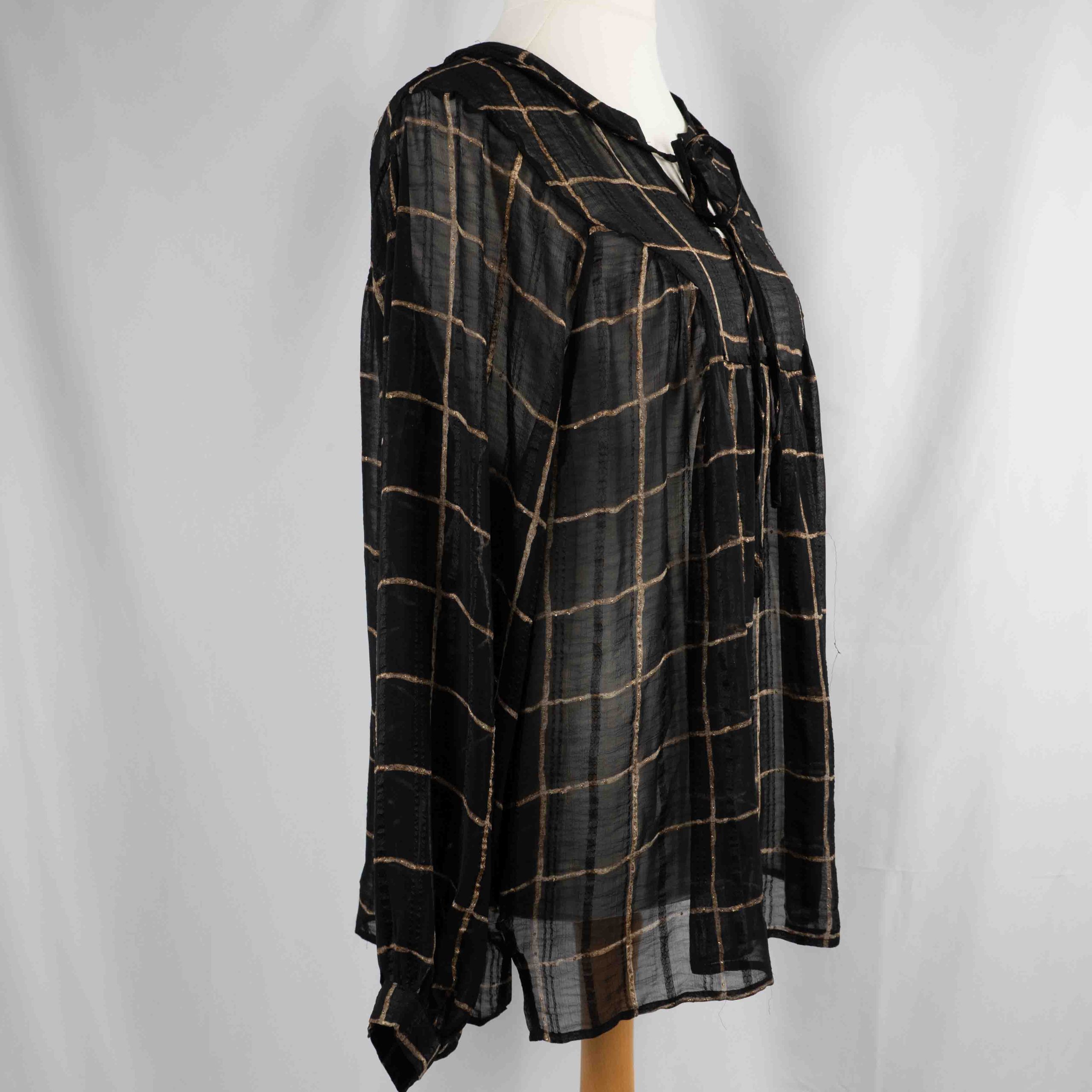 Next Sheer Blouse Black & Bronze Checked UK 18 Pre-Owned image 3