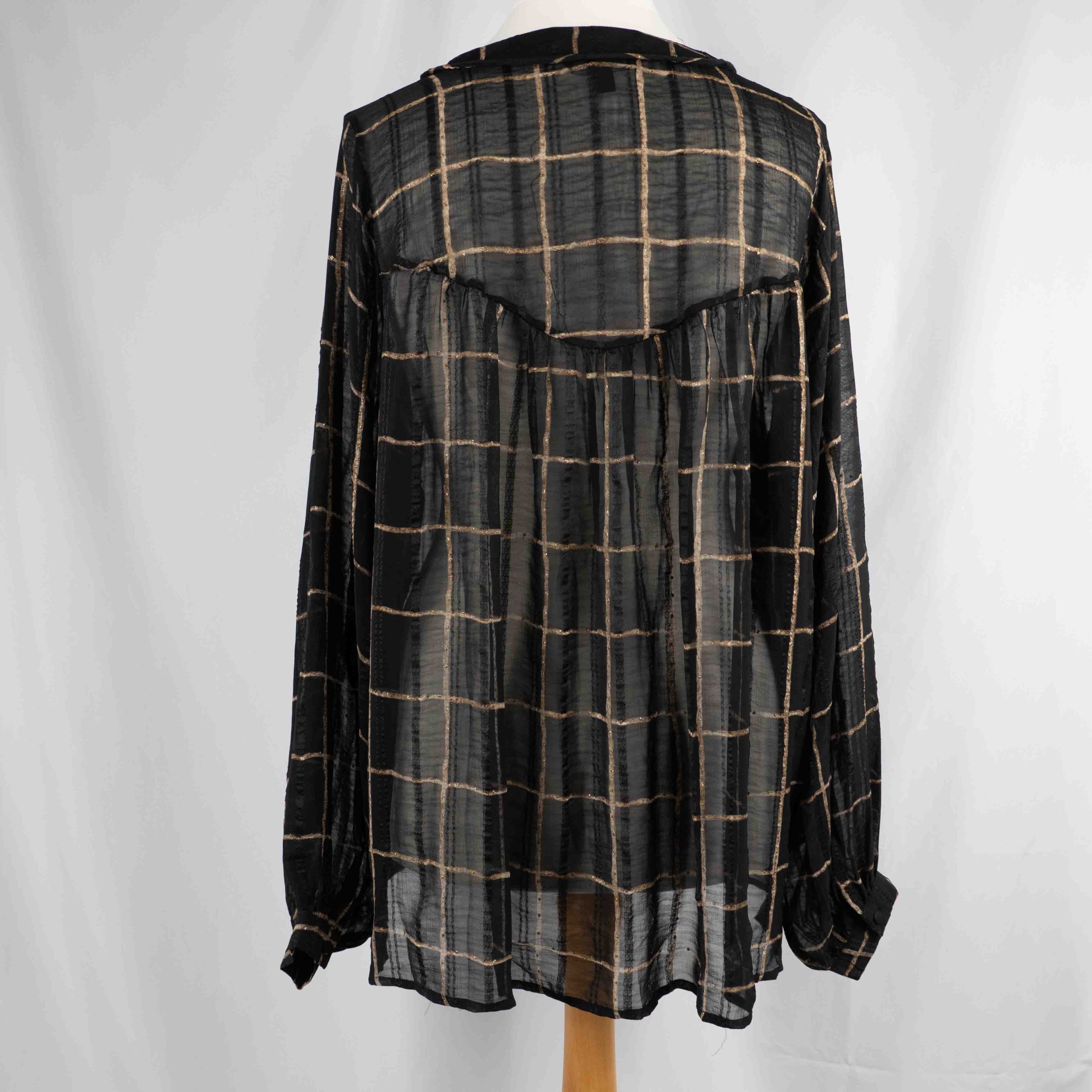 Next Sheer Blouse Black & Bronze Checked UK 18 Pre-Owned image 4