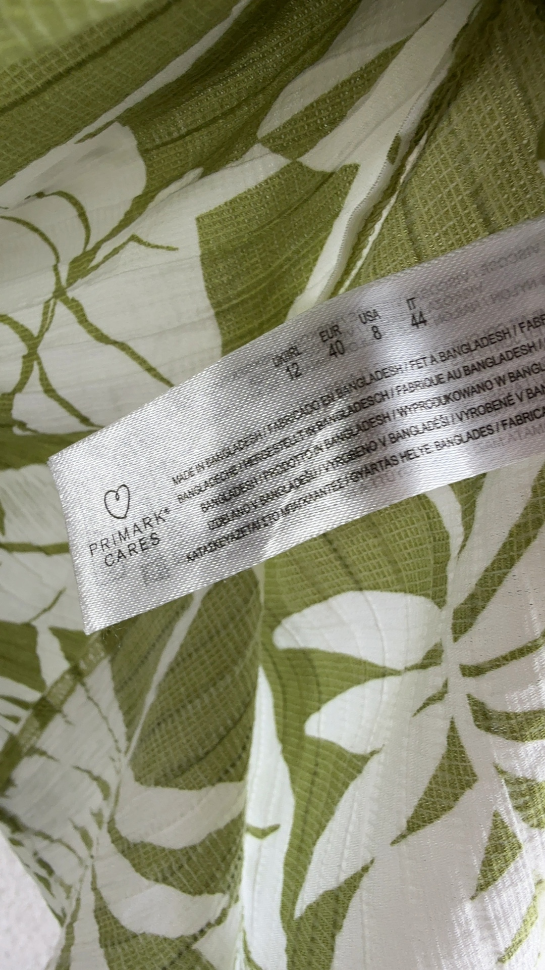 Primark Green & White Leaf Print Sleeveless Top UK 12 Relaxed Fit Light Fabric image 7