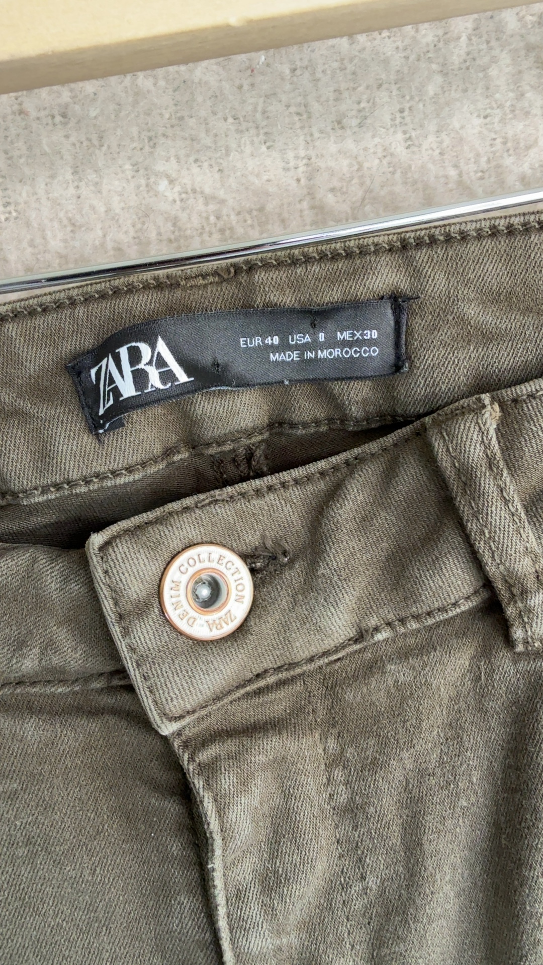 Zara Olive Green Skinny Jeans UK 12 Casual Denim Trousers Skinny Fit image 2