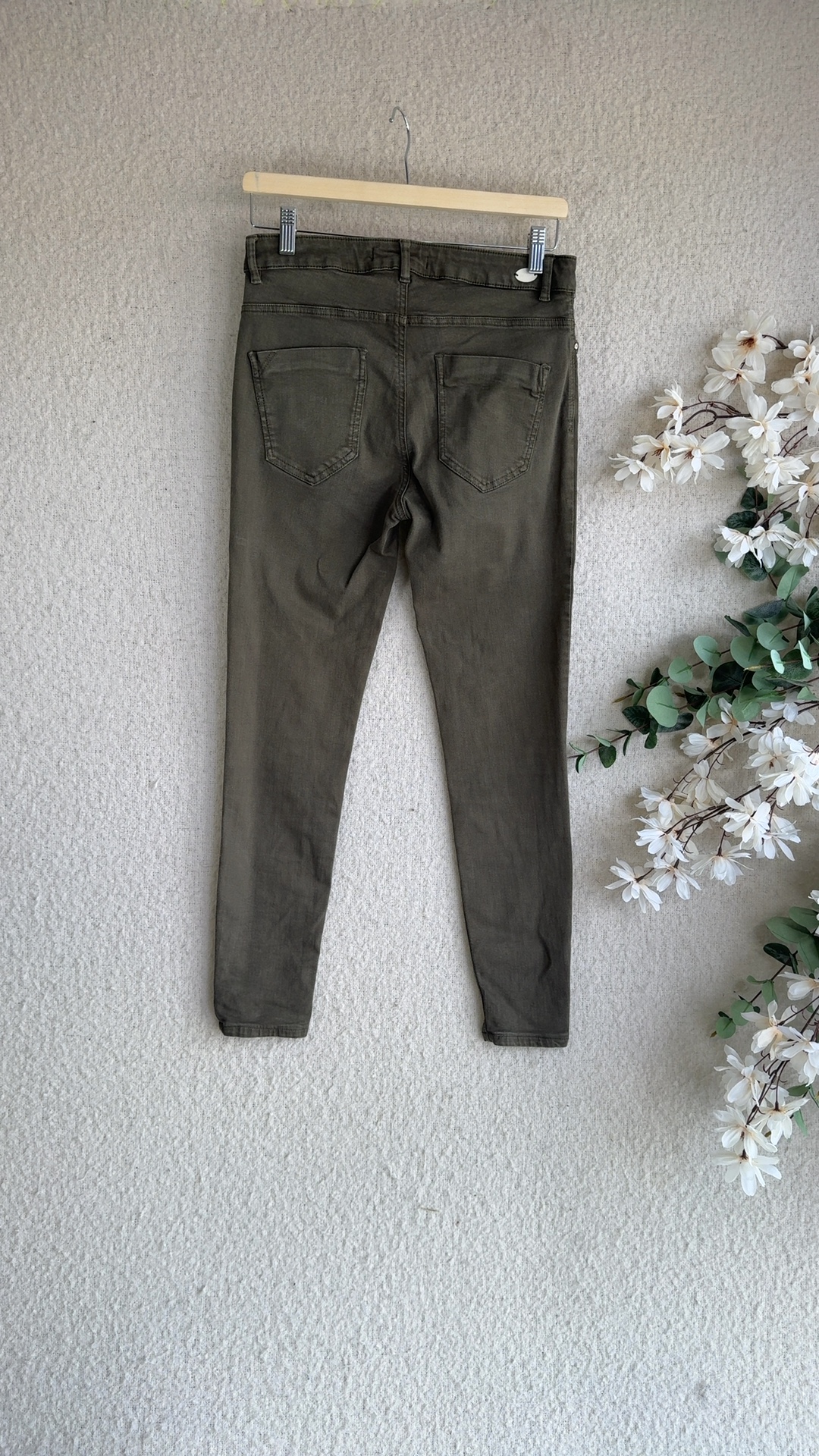 Zara Olive Green Skinny Jeans UK 12 Casual Denim Trousers Skinny Fit image 6
