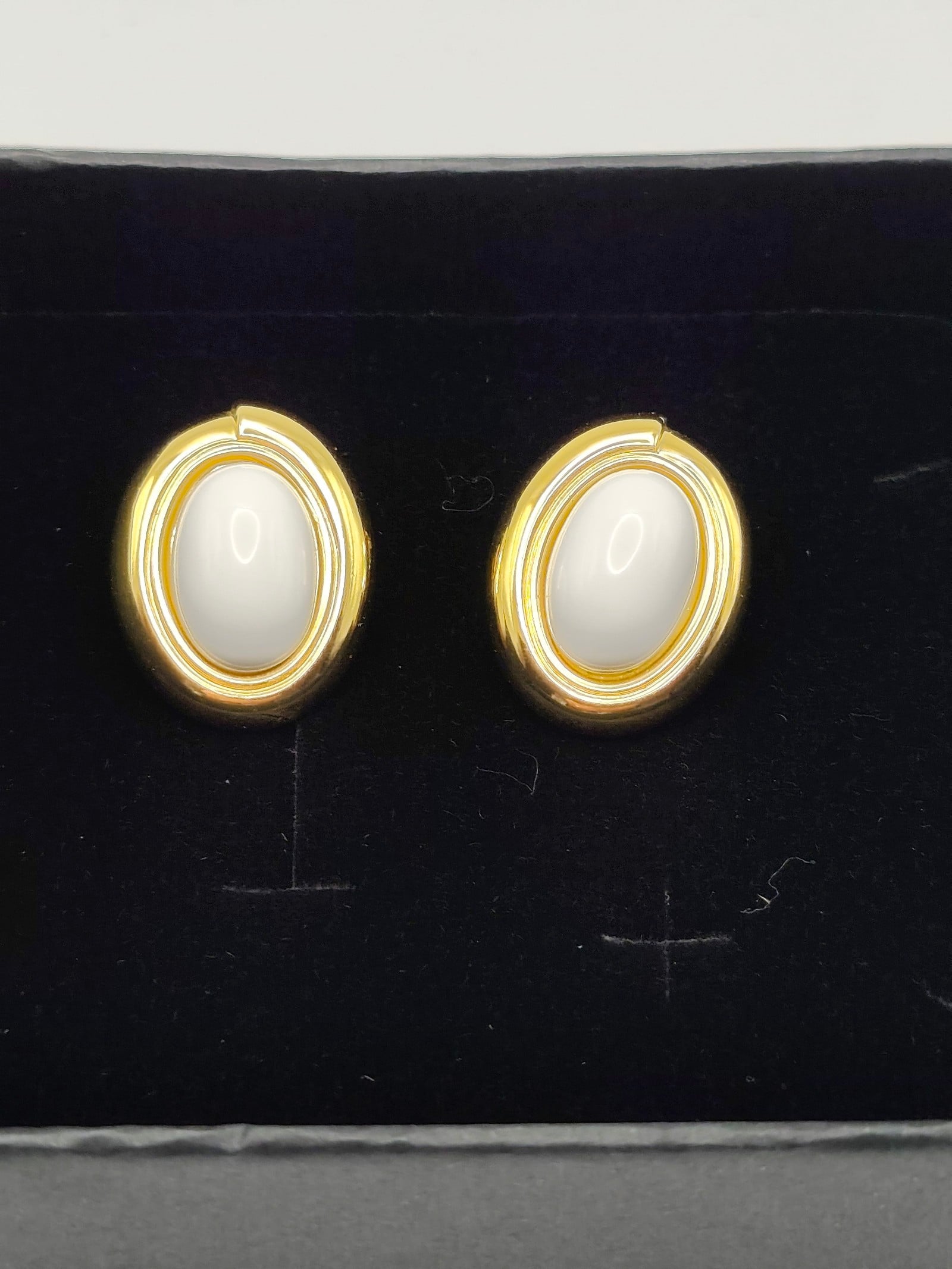 Monet Gold & White Oval Clip On Earrings Women image 2