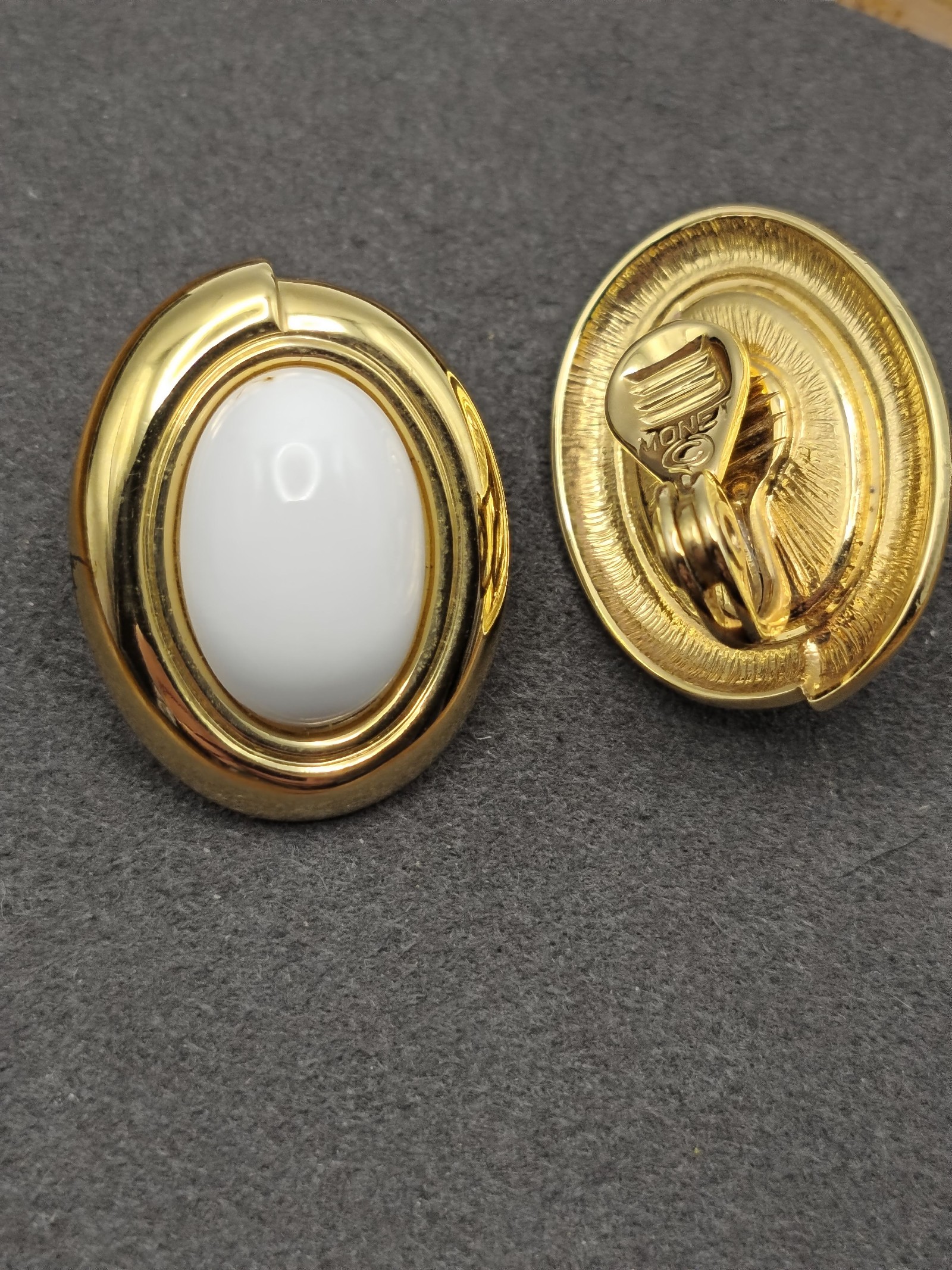 Monet Gold & White Oval Clip On Earrings Women image 3