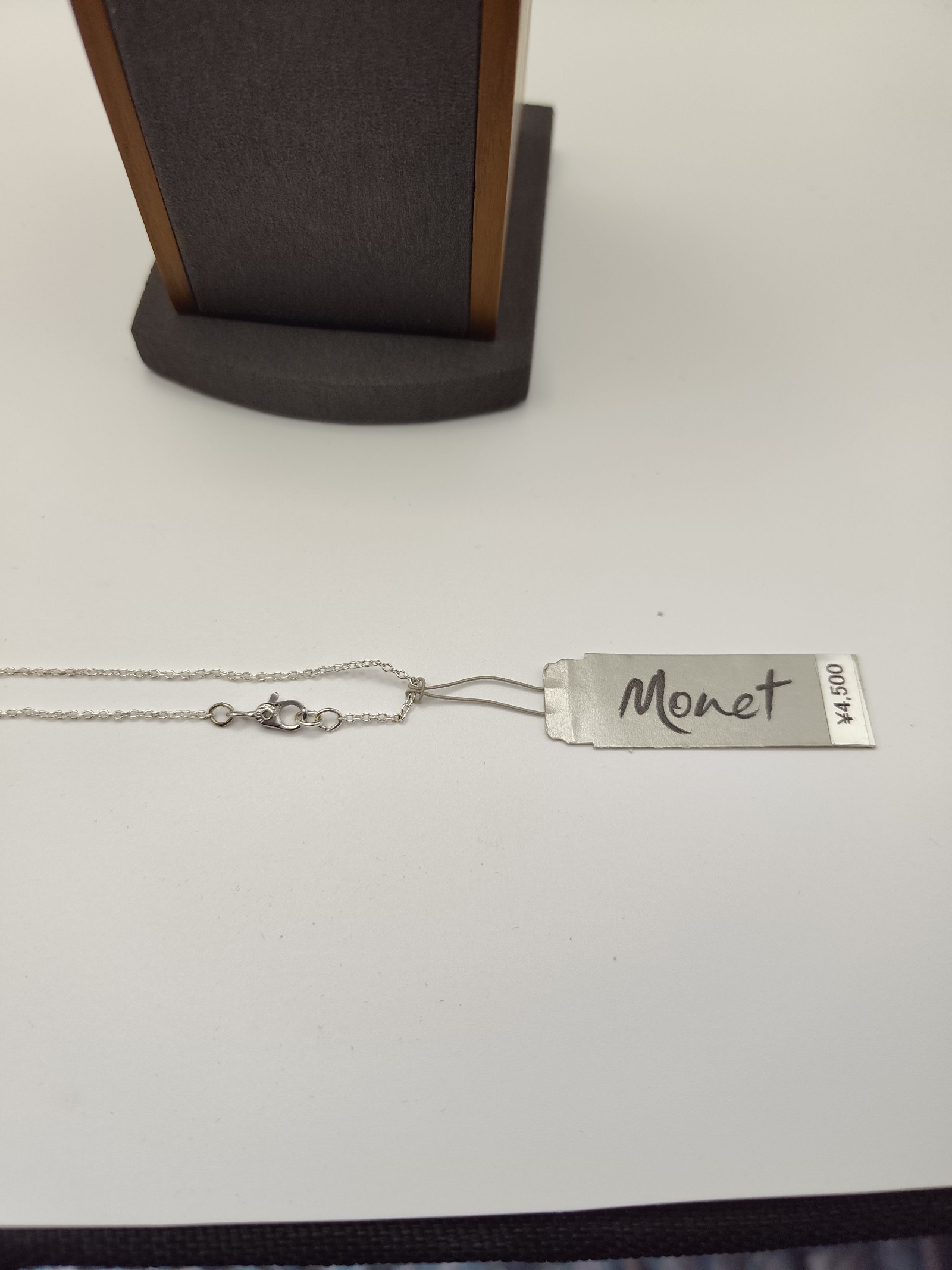 Monet Silver Tone Small Drop Pendant Necklace 16in image 3
