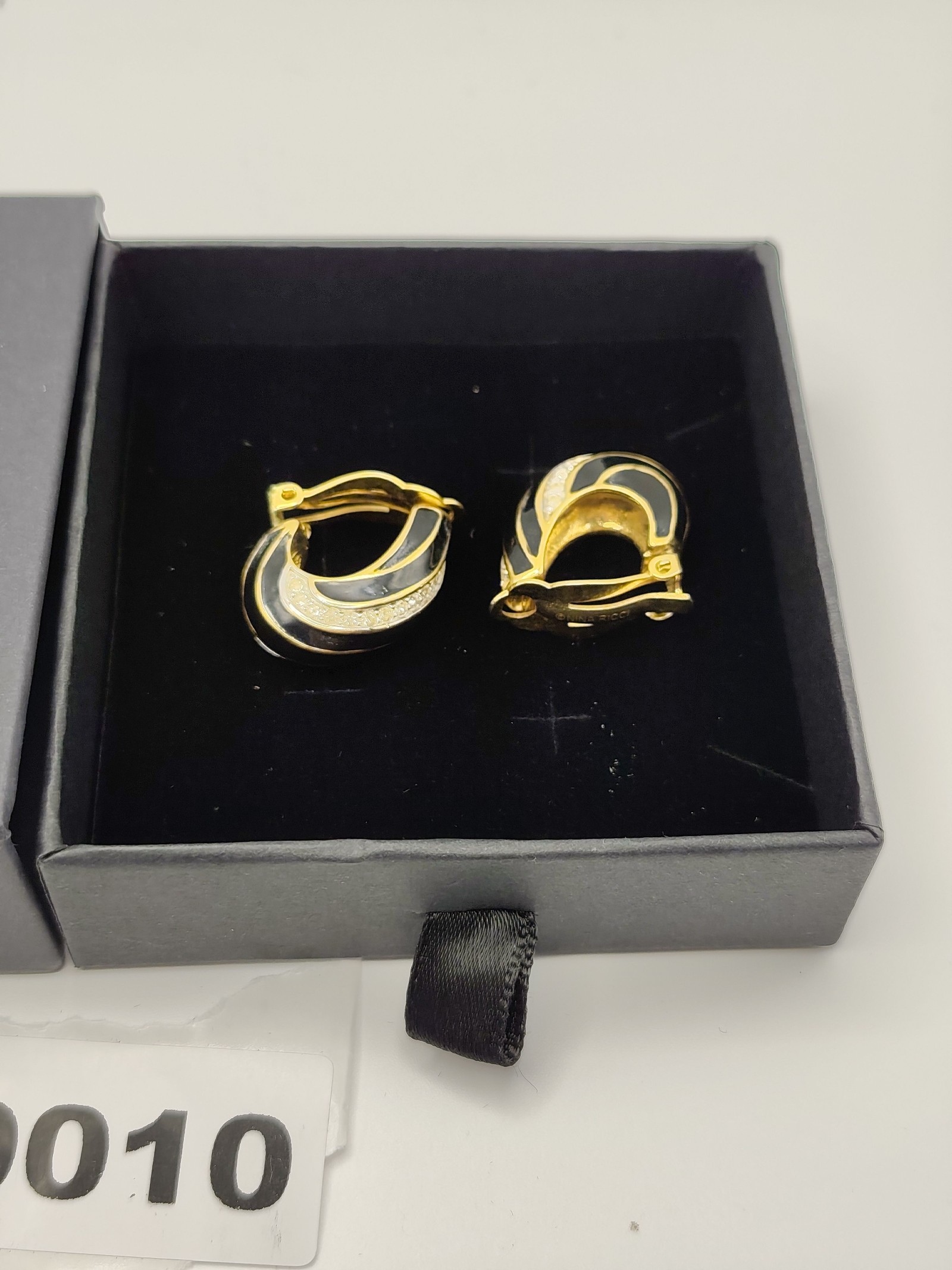 Nina Ricci Black & Gold Tone Clip-On Earrings with Rhinestones image 2