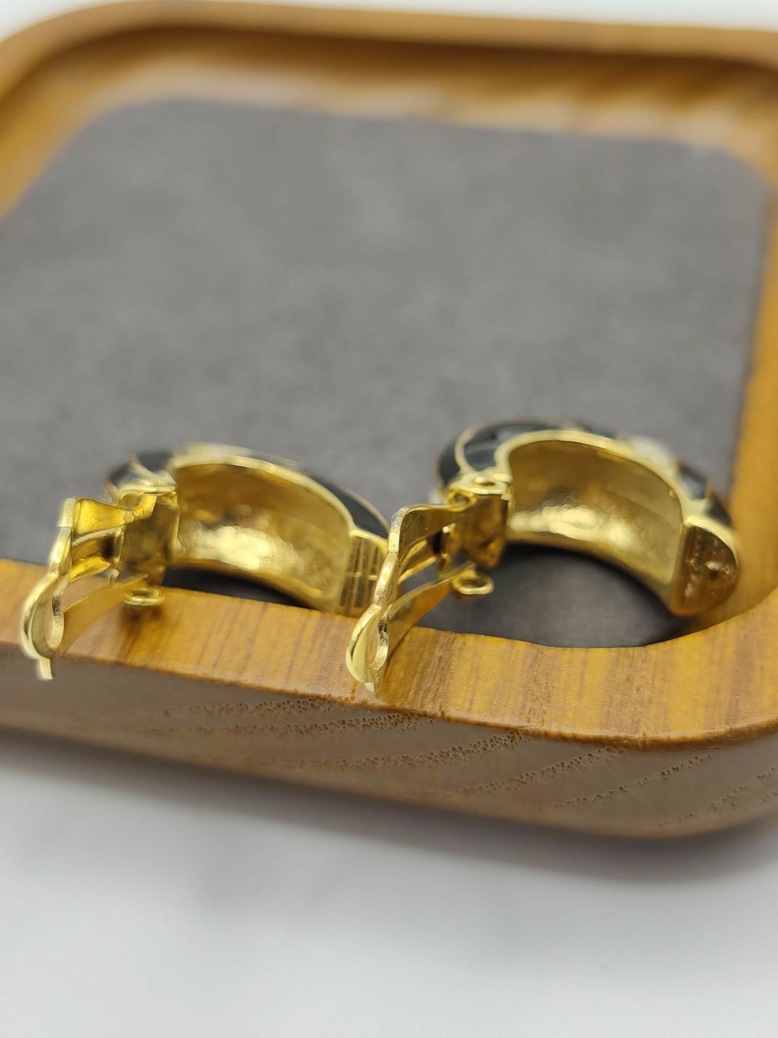 Nina Ricci Black & Gold Tone Clip-On Earrings with Rhinestones image 6