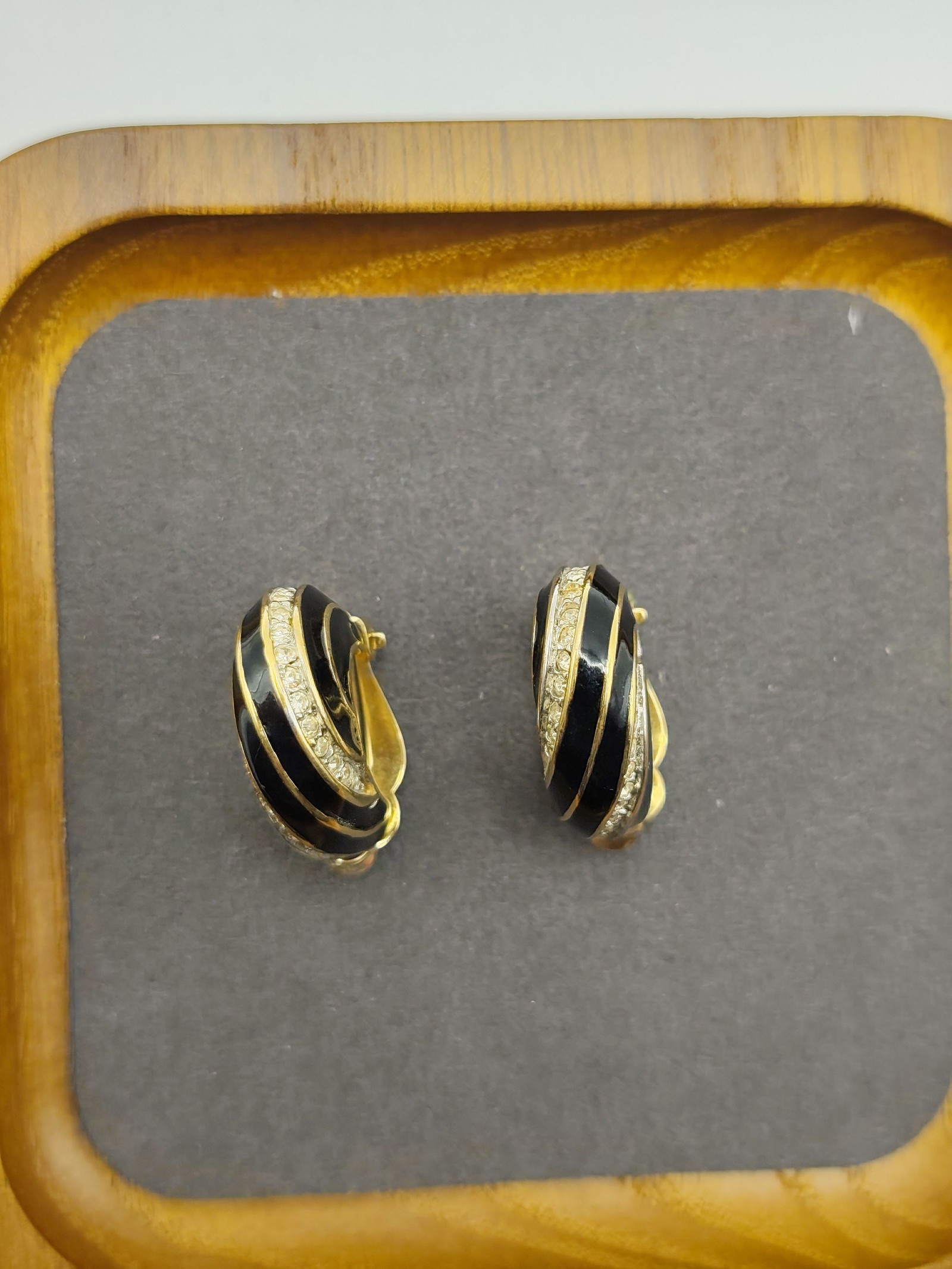 Nina Ricci Black & Gold Tone Clip-On Earrings with Rhinestones image 8