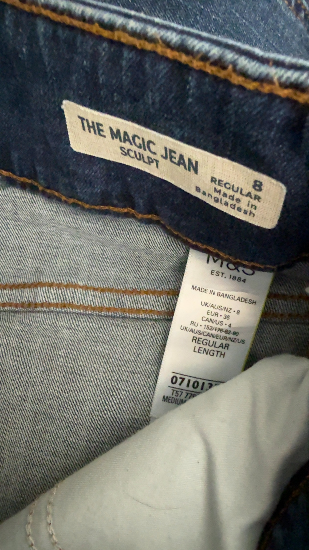 M&S Blue Denim The Magic Jean Sculpt Skinny Jeans UK 8 Regular Length image 4