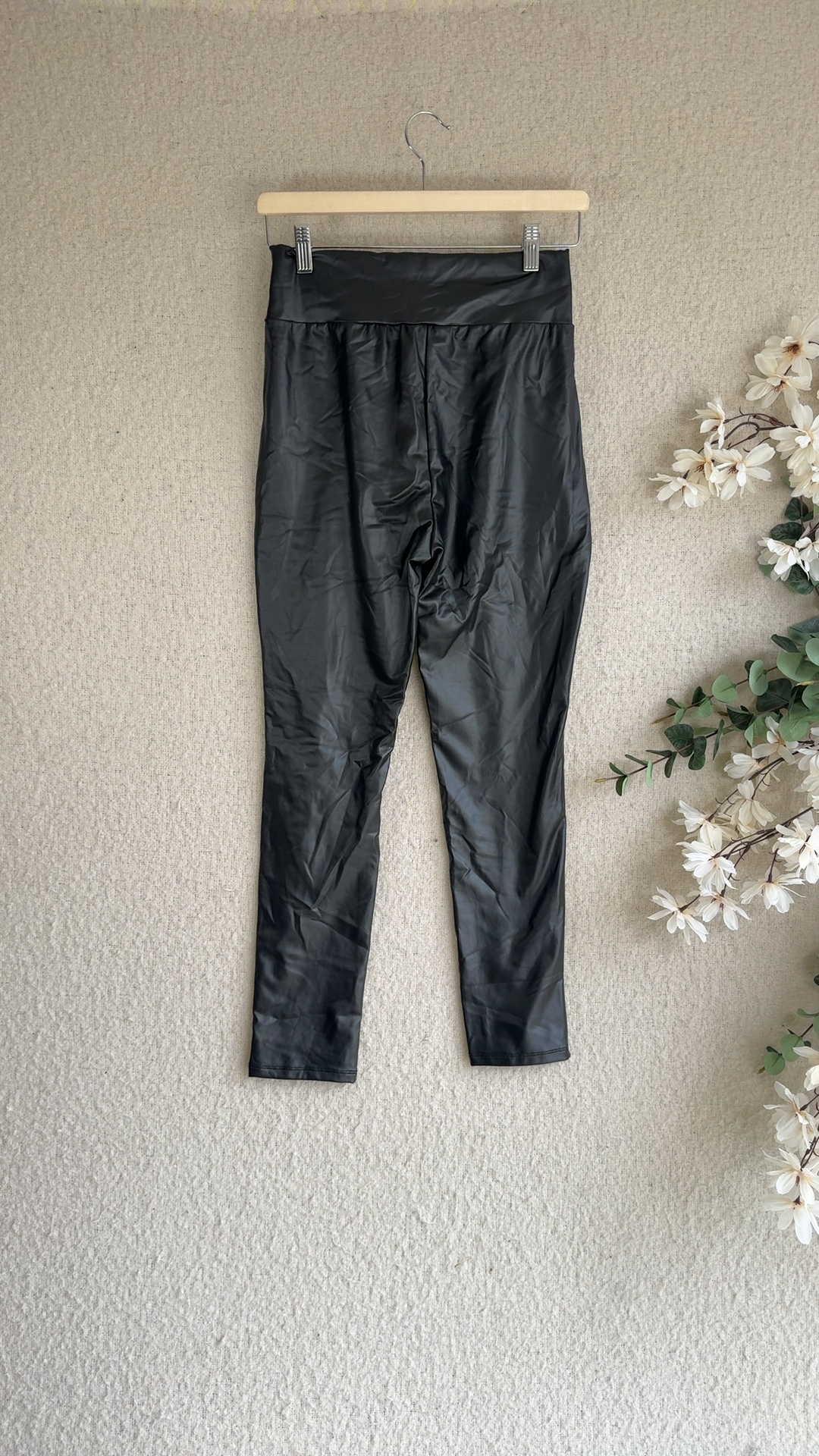 Shein Black Faux Leather High Waist Leggings UK Medium 10 Stretchy image 4