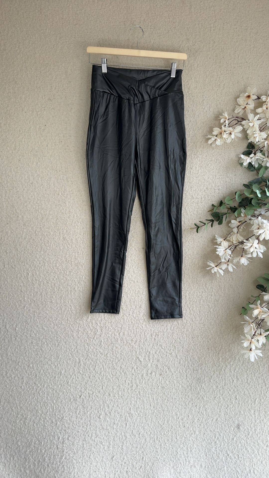 Shein Black Faux Leather High Waist Leggings UK Medium 10 Stretchy