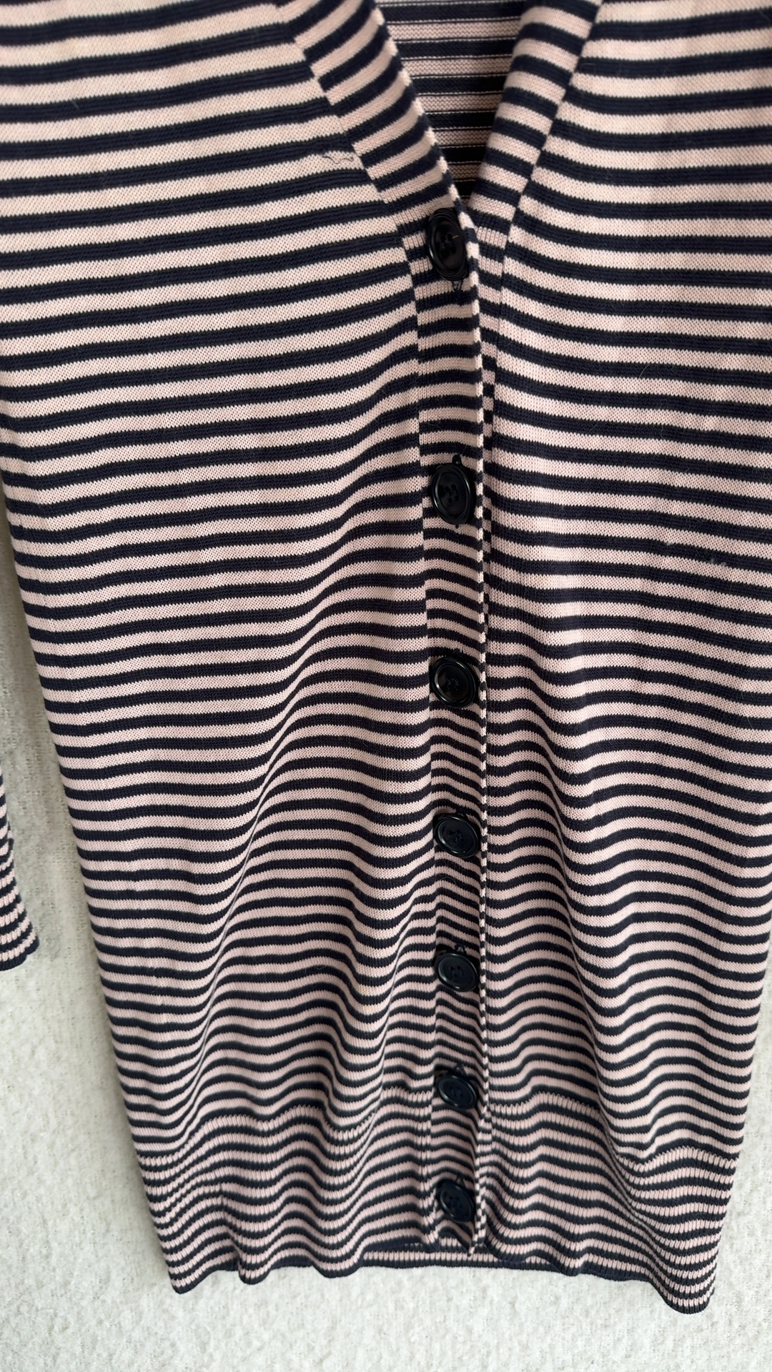 French Connection Black & Beige Striped Button Front Knit Dress Small Stylish image 4