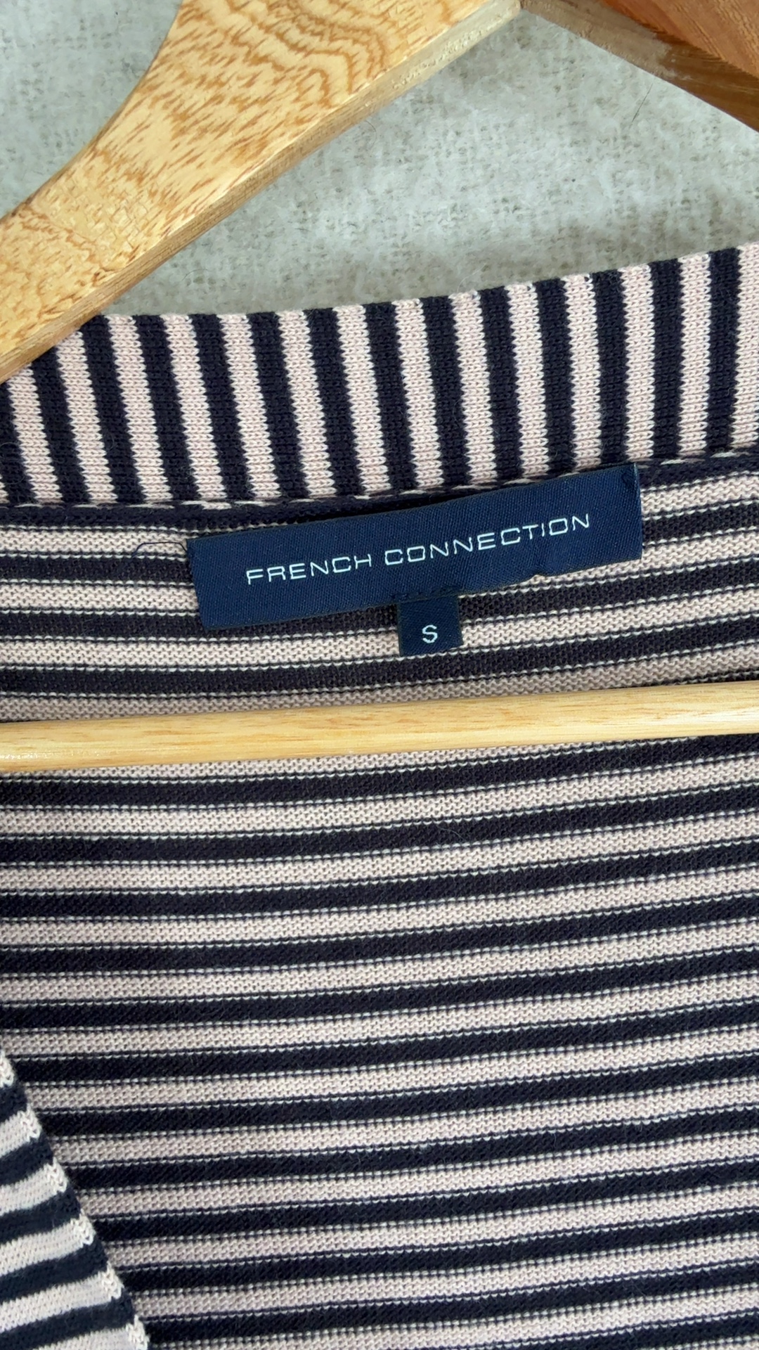 French Connection Black & Beige Striped Button Front Knit Dress Small Stylish image 2