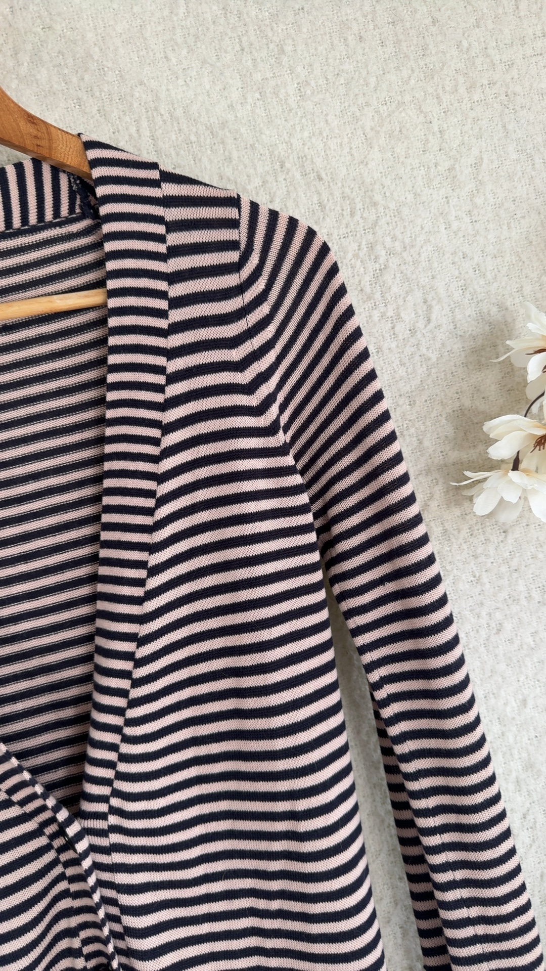 French Connection Black & Beige Striped Button Front Knit Dress Small Stylish image 3
