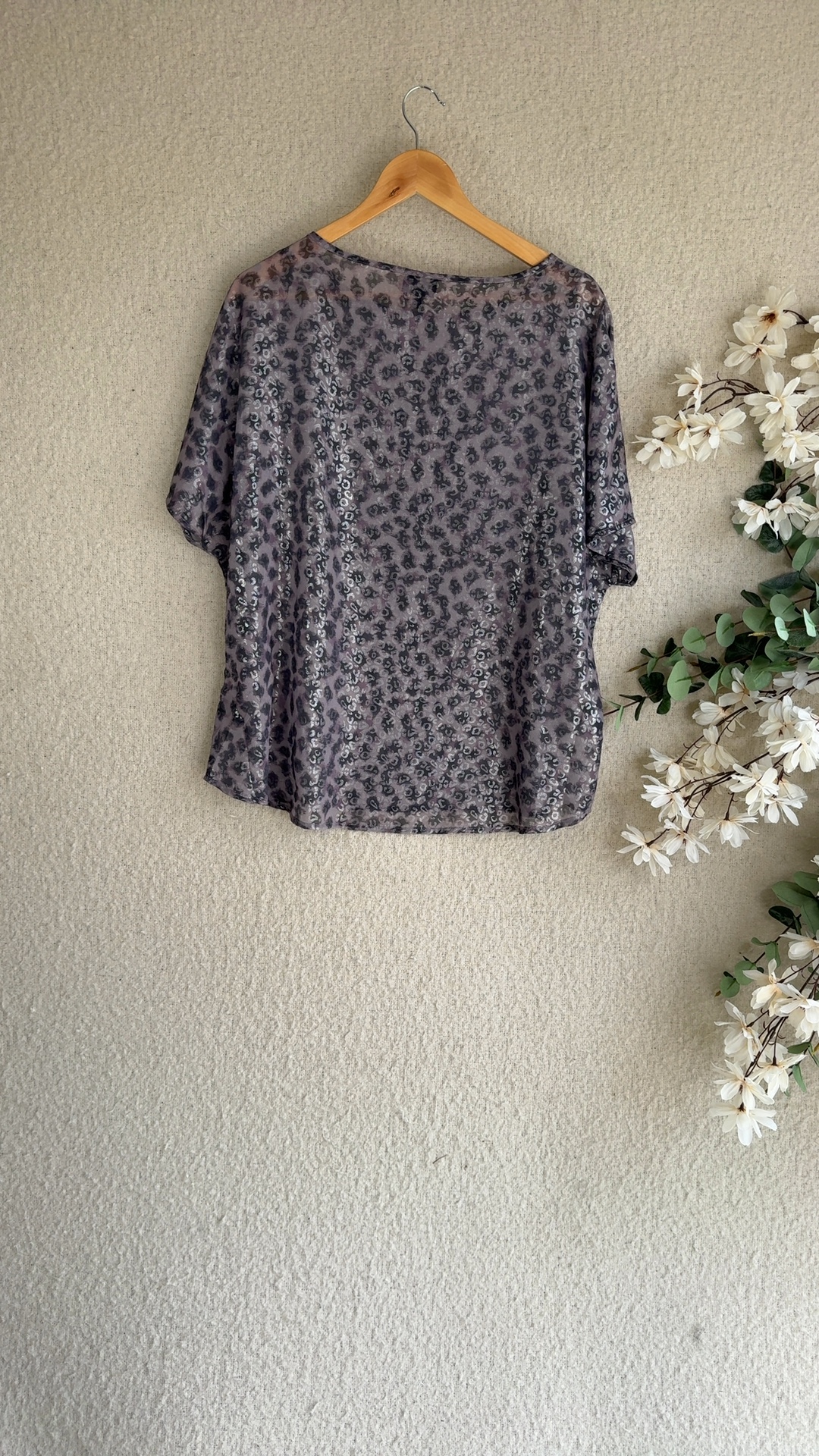 Next Grey Animal Print Sequin Detail Blouse UK 18 Sheer Sleeve image 4