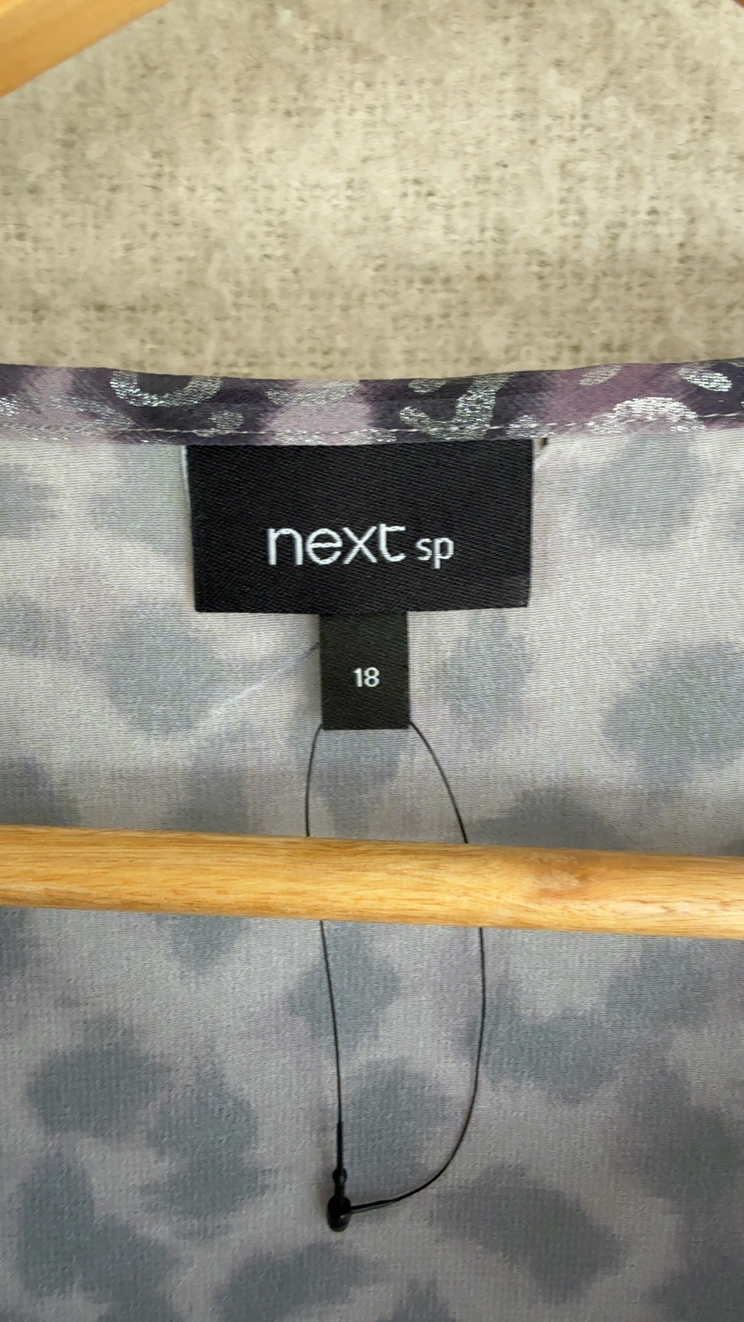 Next Grey Animal Print Sequin Detail Blouse UK 18 Sheer Sleeve image 2