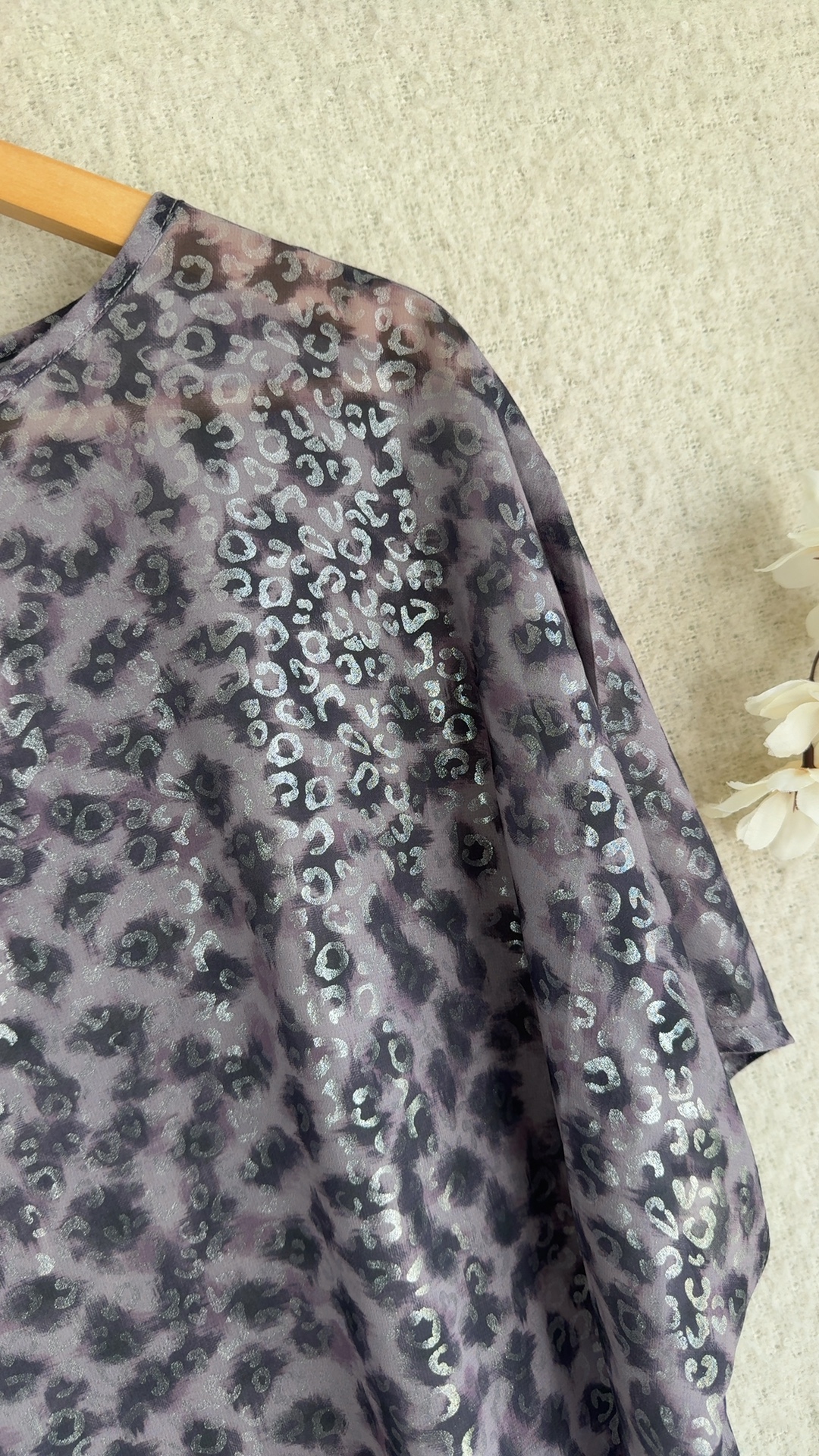 Next Grey Animal Print Sequin Detail Blouse UK 18 Sheer Sleeve image 3