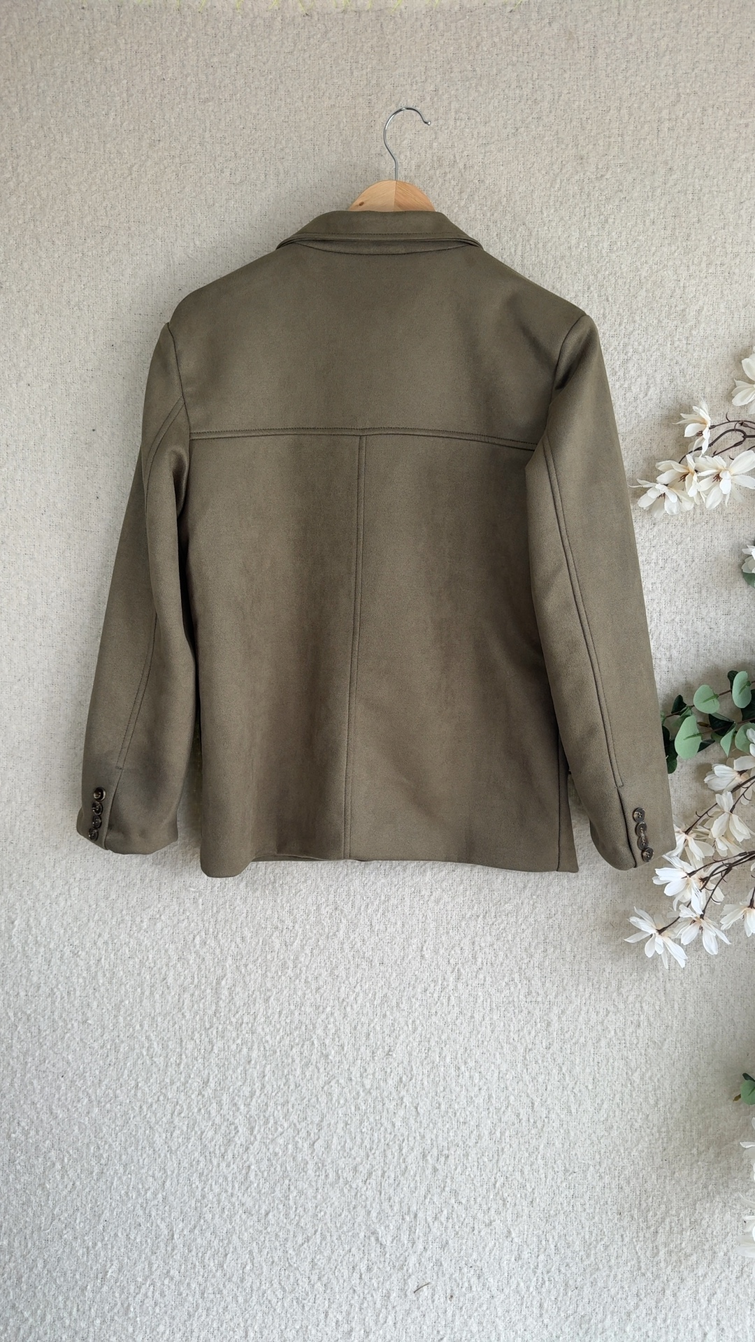 Trafza Khaki Green Faux Suede Blazer Small Classic Tailored Smart Jacket image 6