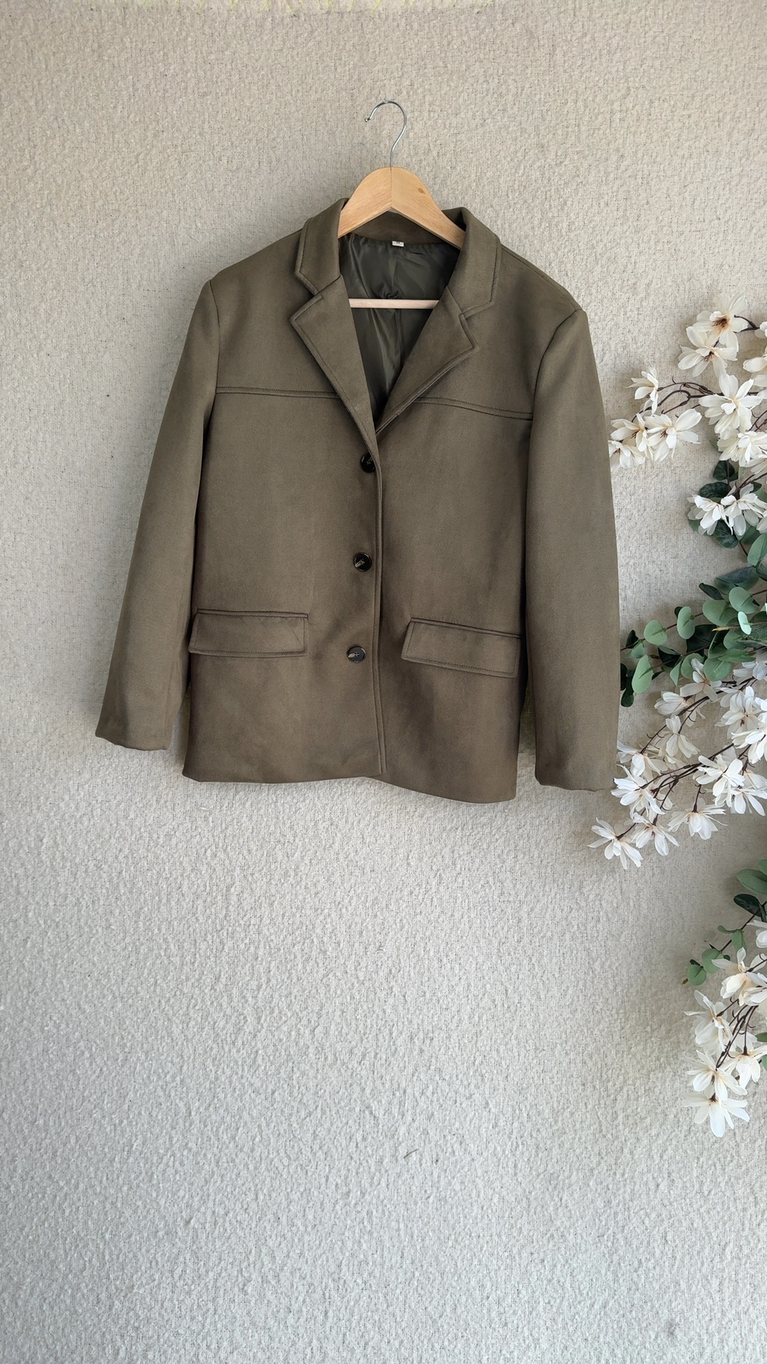 Trafza Khaki Green Faux Suede Blazer Small Classic Tailored Smart Jacket