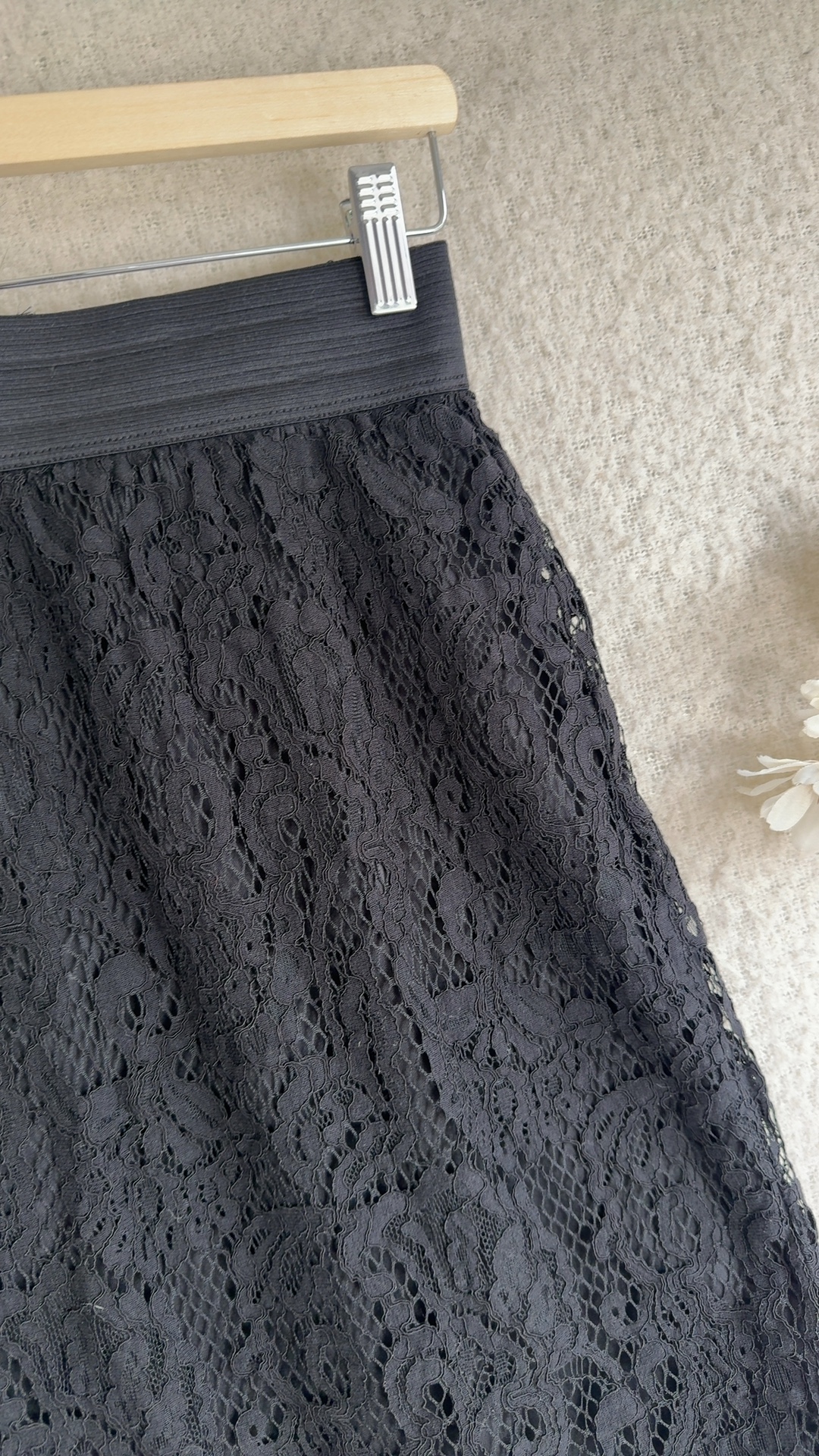 H&M Black Lace Pencil Skirt UK 12 Elegant Stretch Waistband Chic image 2
