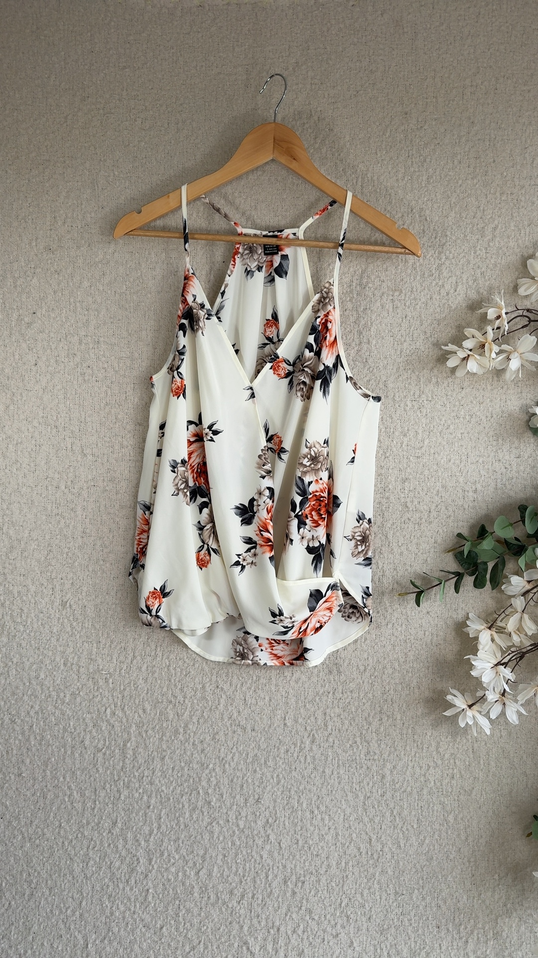 Shein White Floral Print Wrap Front Cami Top Large Lightweight Summer