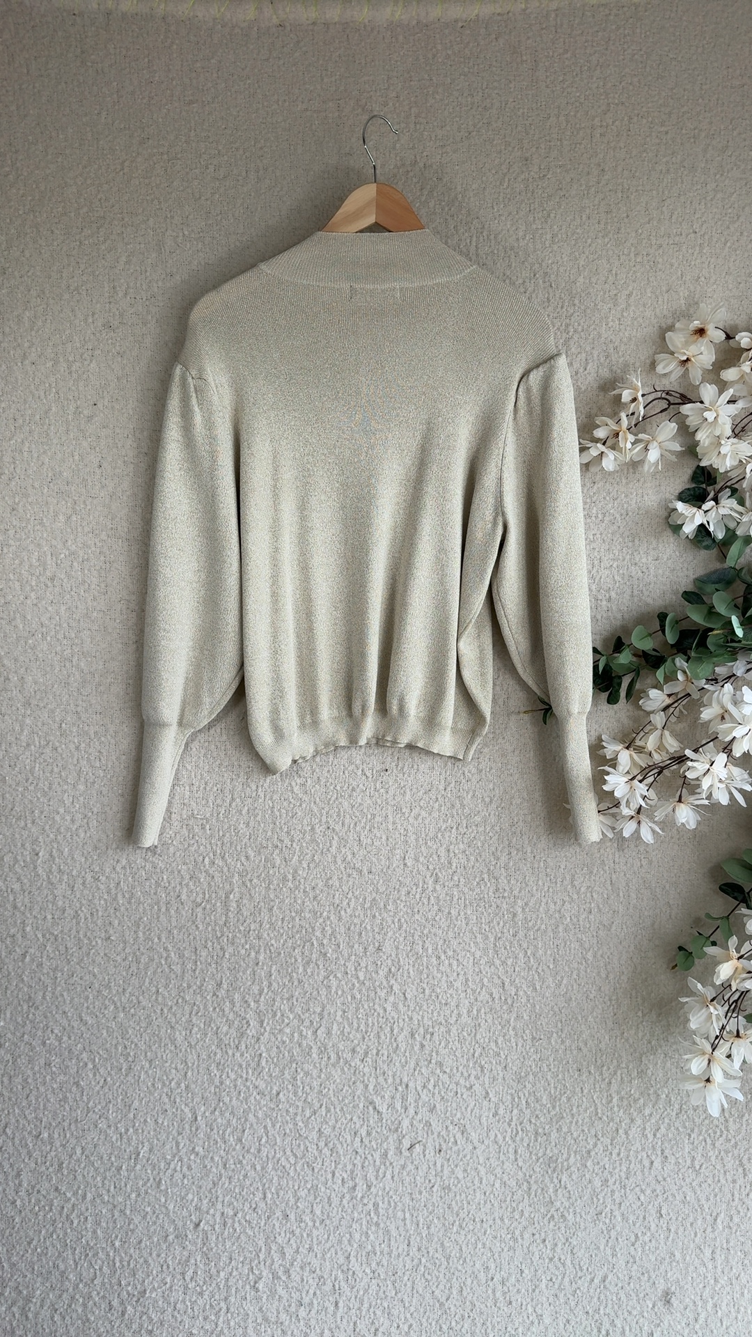 M&S Beige Metallic Knit Jumper UK 18 Lightweight Long Sleeve Stylish image 4