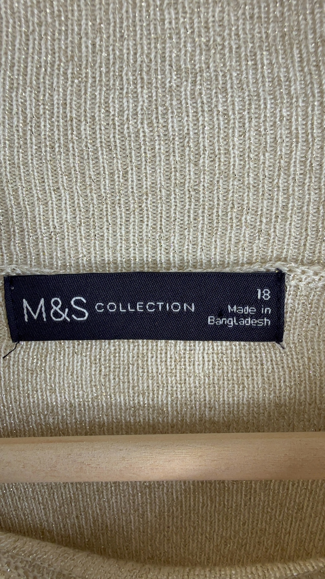 M&S Beige Metallic Knit Jumper UK 18 Lightweight Long Sleeve Stylish image 2