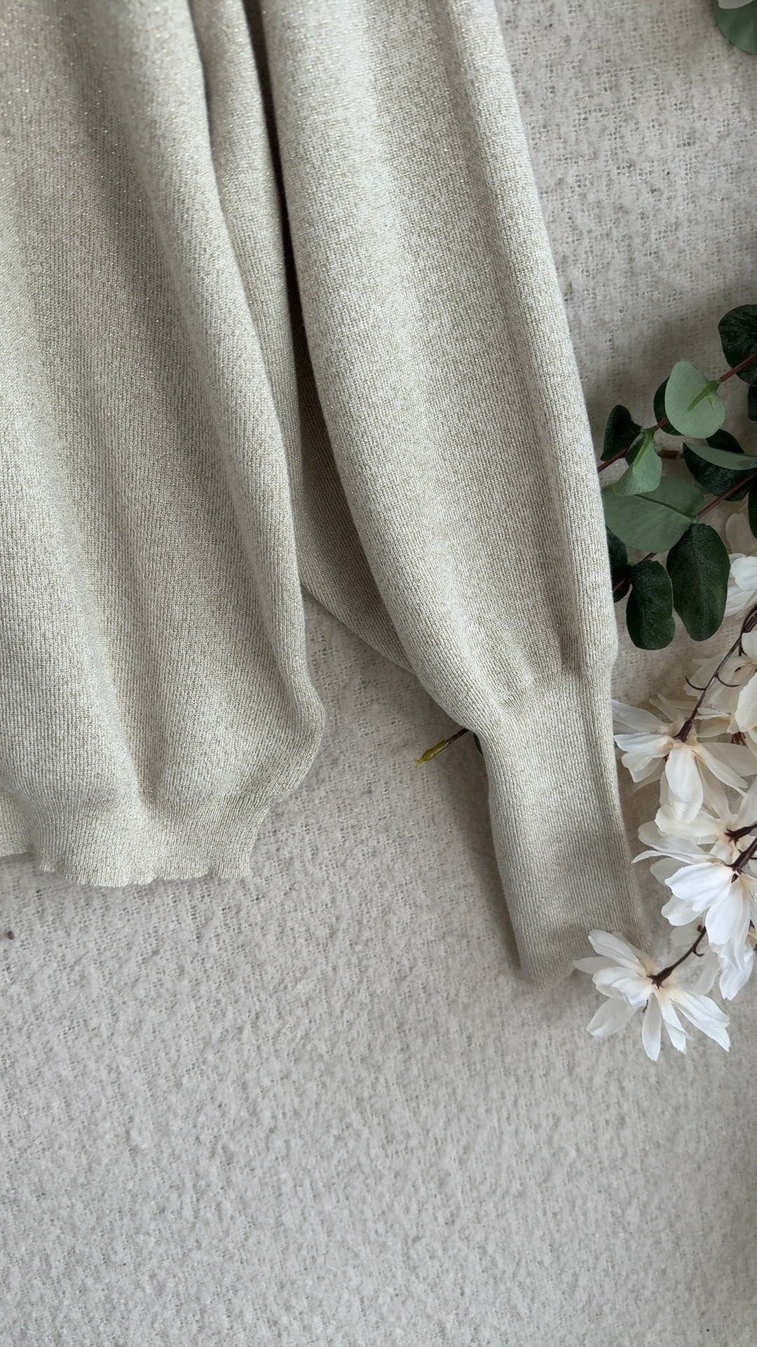 M&S Beige Metallic Knit Jumper UK 18 Lightweight Long Sleeve Stylish image 5