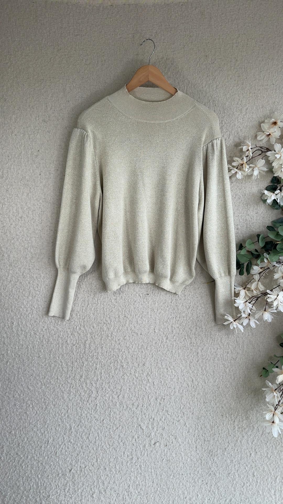 M&S Beige Metallic Knit Jumper UK 18 Lightweight Long Sleeve Stylish