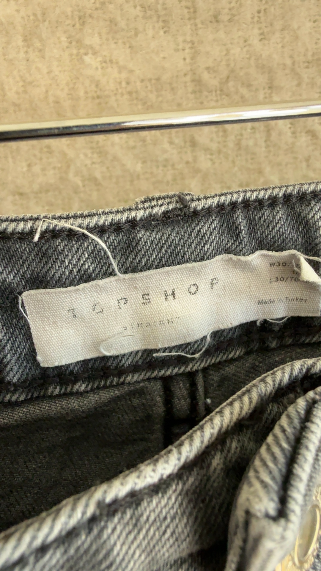 Topshop Grey Denim Mom Jeans UK 12 High Waist Cropped Casual Style image 2