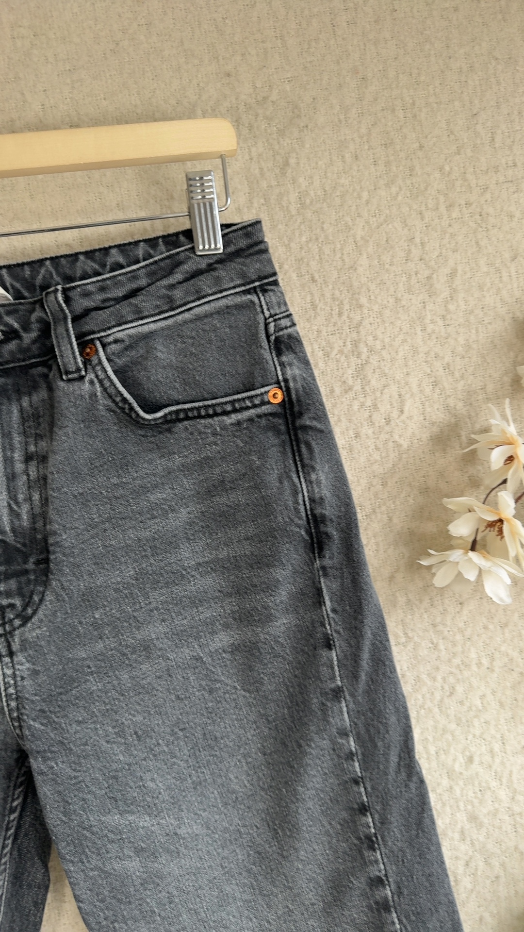 Topshop Grey Denim Mom Jeans UK 12 High Waist Cropped Casual Style image 3