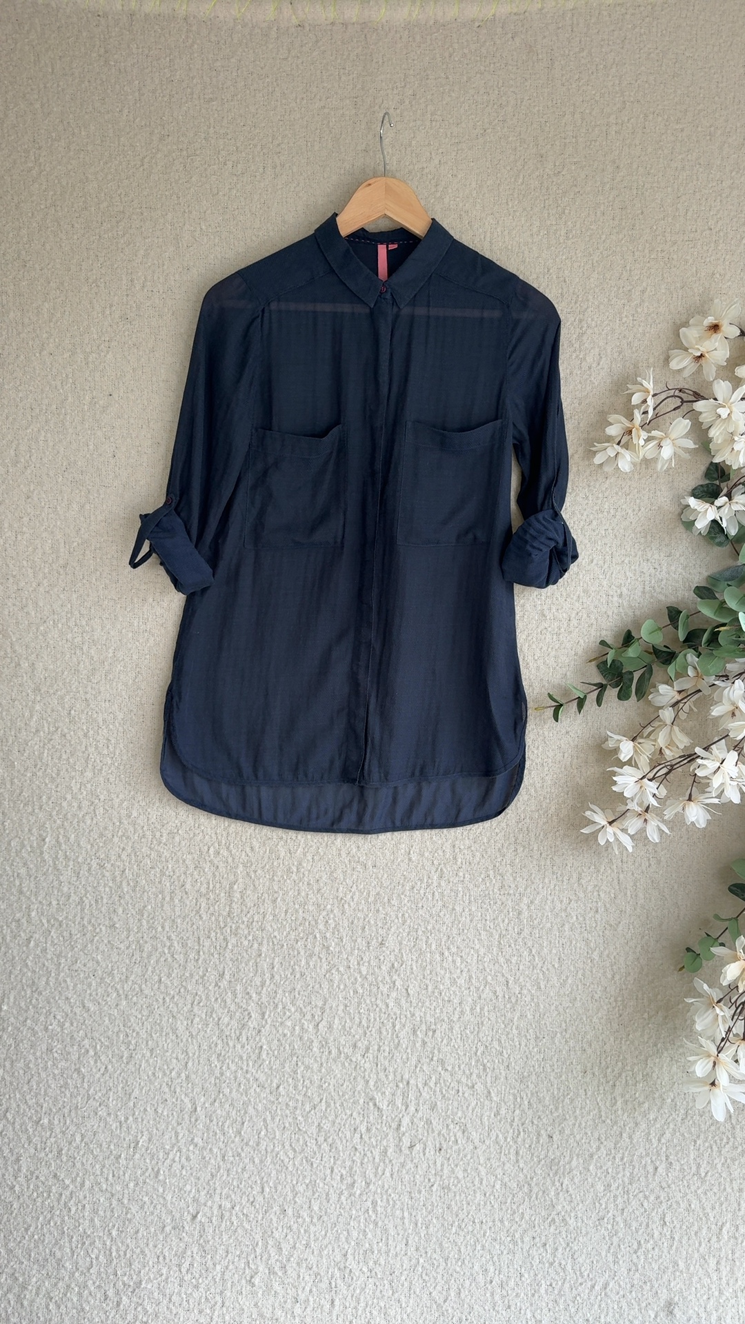 White Stuff Navy Shirt Dress UK 8 Long Sleeve Button Detail