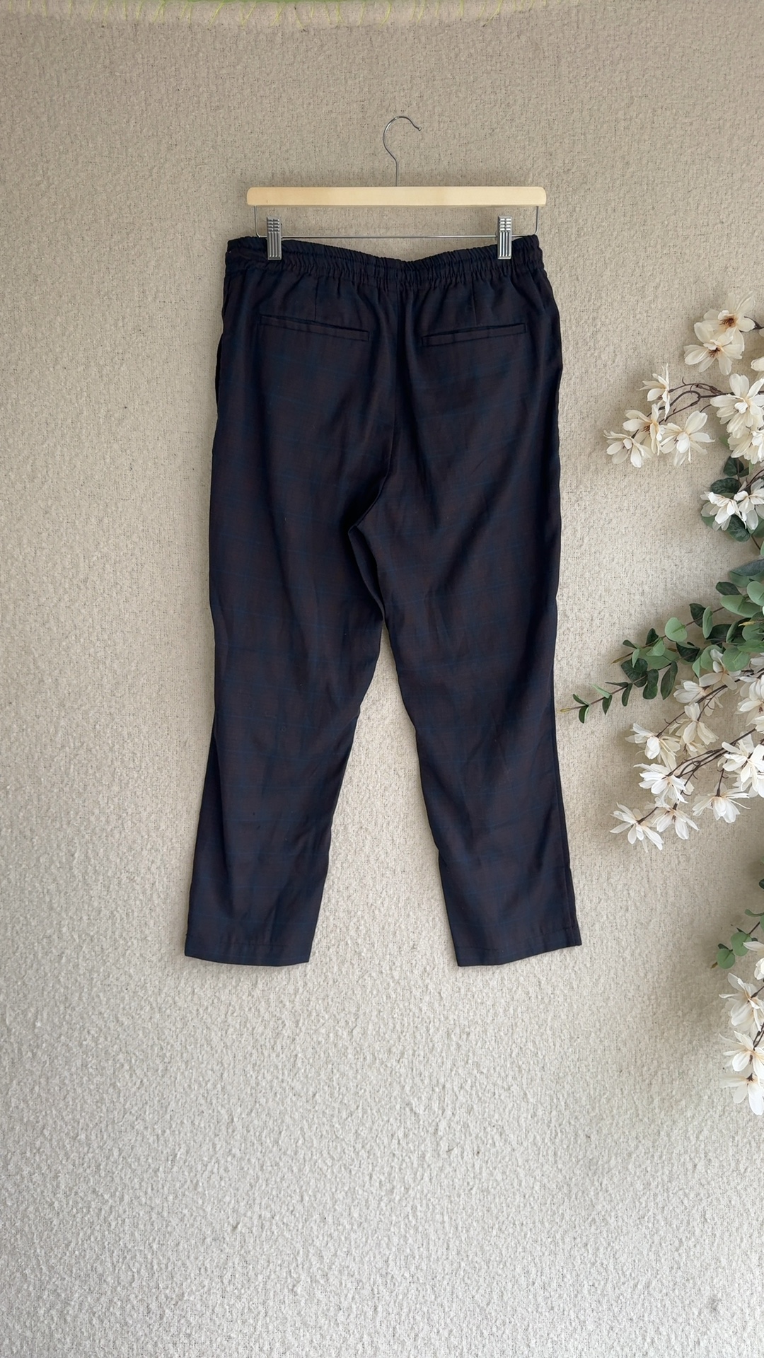 Primark Navy & Brown Checked Tapered Waistband Trousers Small UK 10