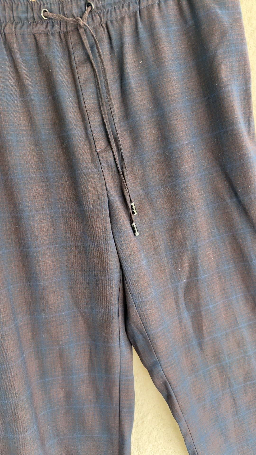 Primark Navy & Brown Checked Tapered Waistband Trousers Small UK 10 image 4