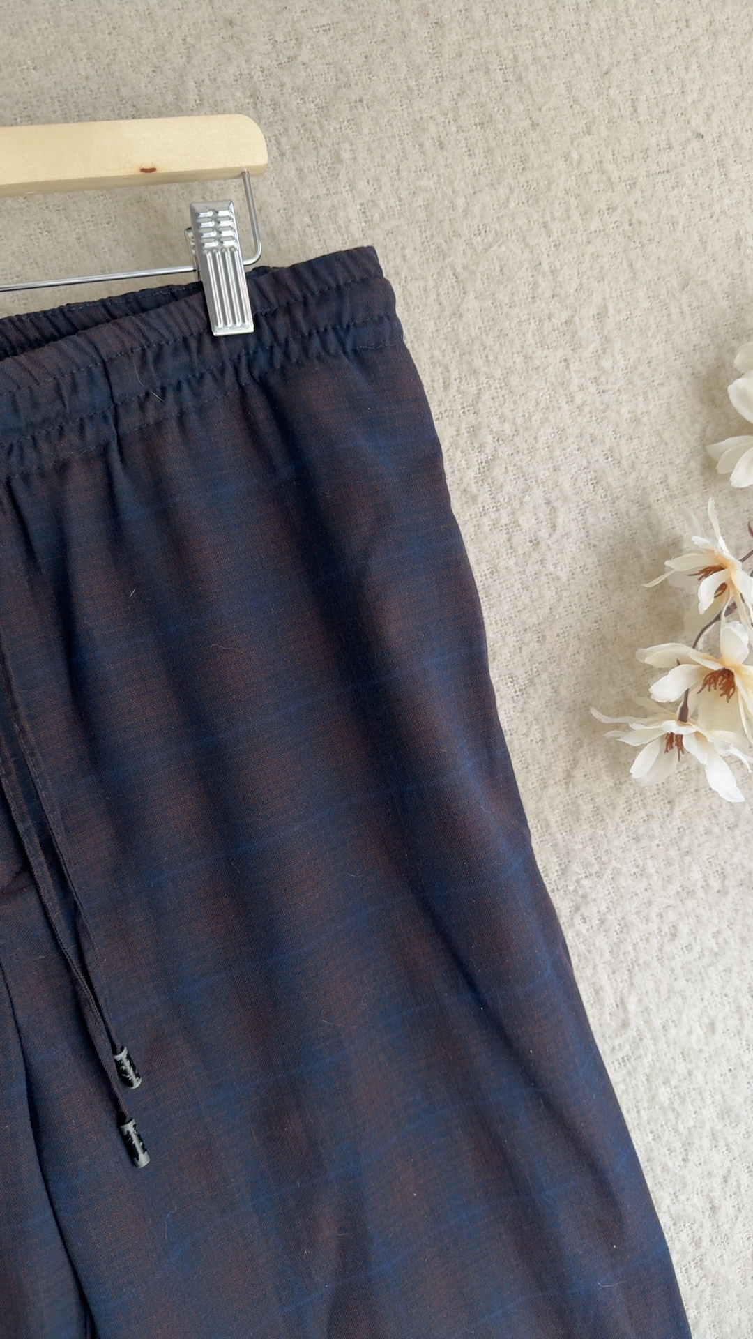Primark Navy & Brown Checked Tapered Waistband Trousers Small UK 10 image 5