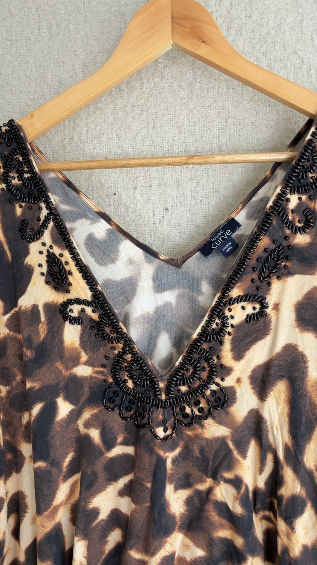 Figleaves Curve Brown & Black Animal Print Embellished V-Neck UK 18 Dress image 3