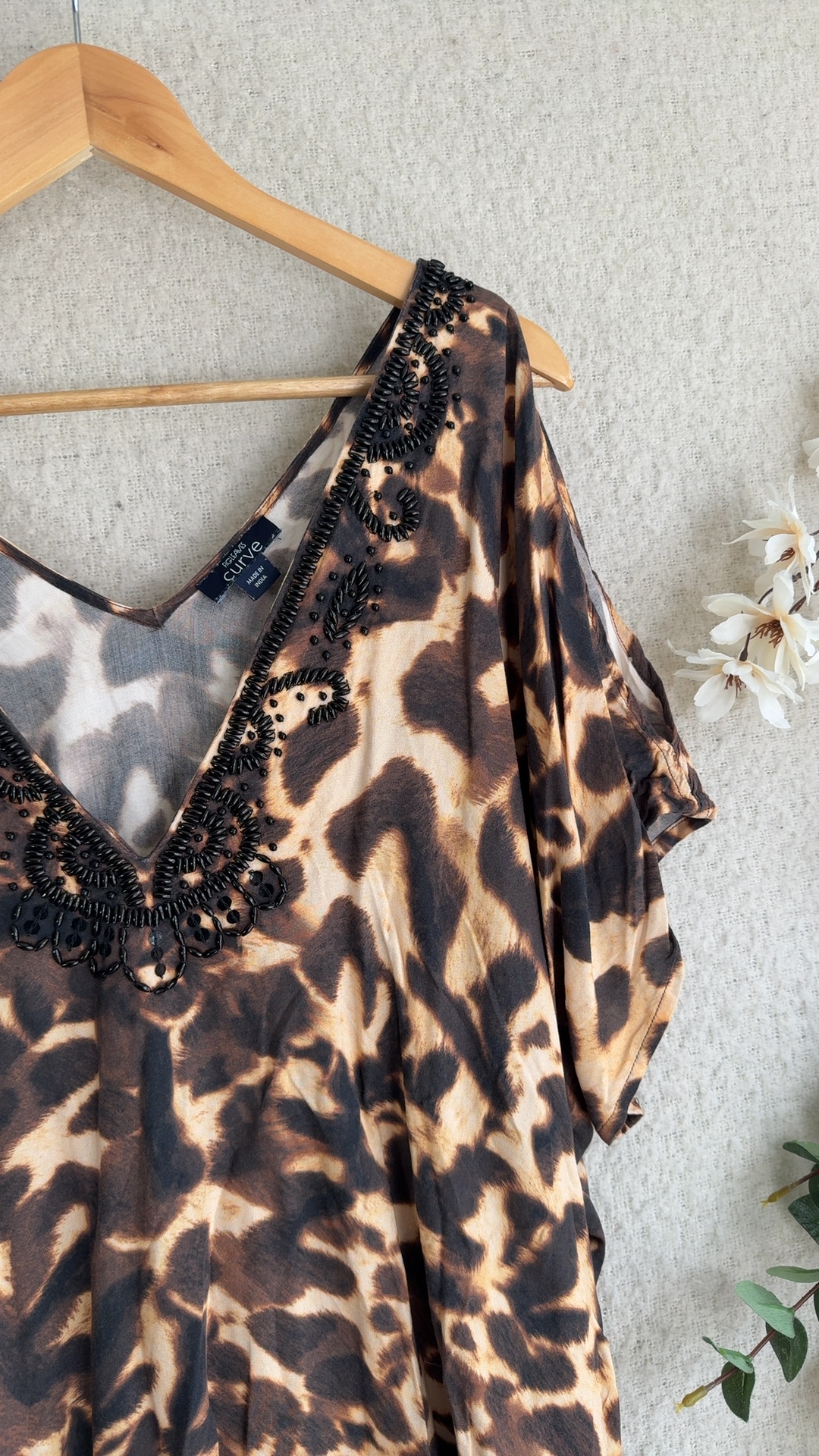 Figleaves Curve Brown & Black Animal Print Embellished V-Neck UK 18 Dress image 4