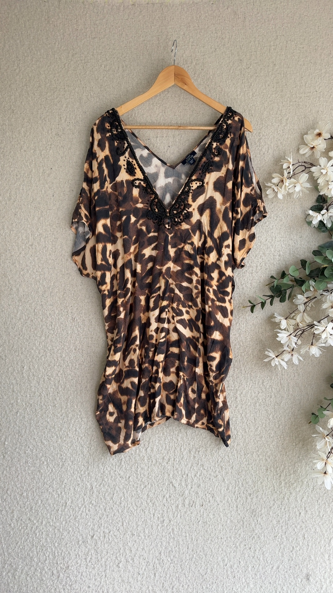 Figleaves Curve Brown & Black Animal Print Embellished V-Neck UK 18 Dress
